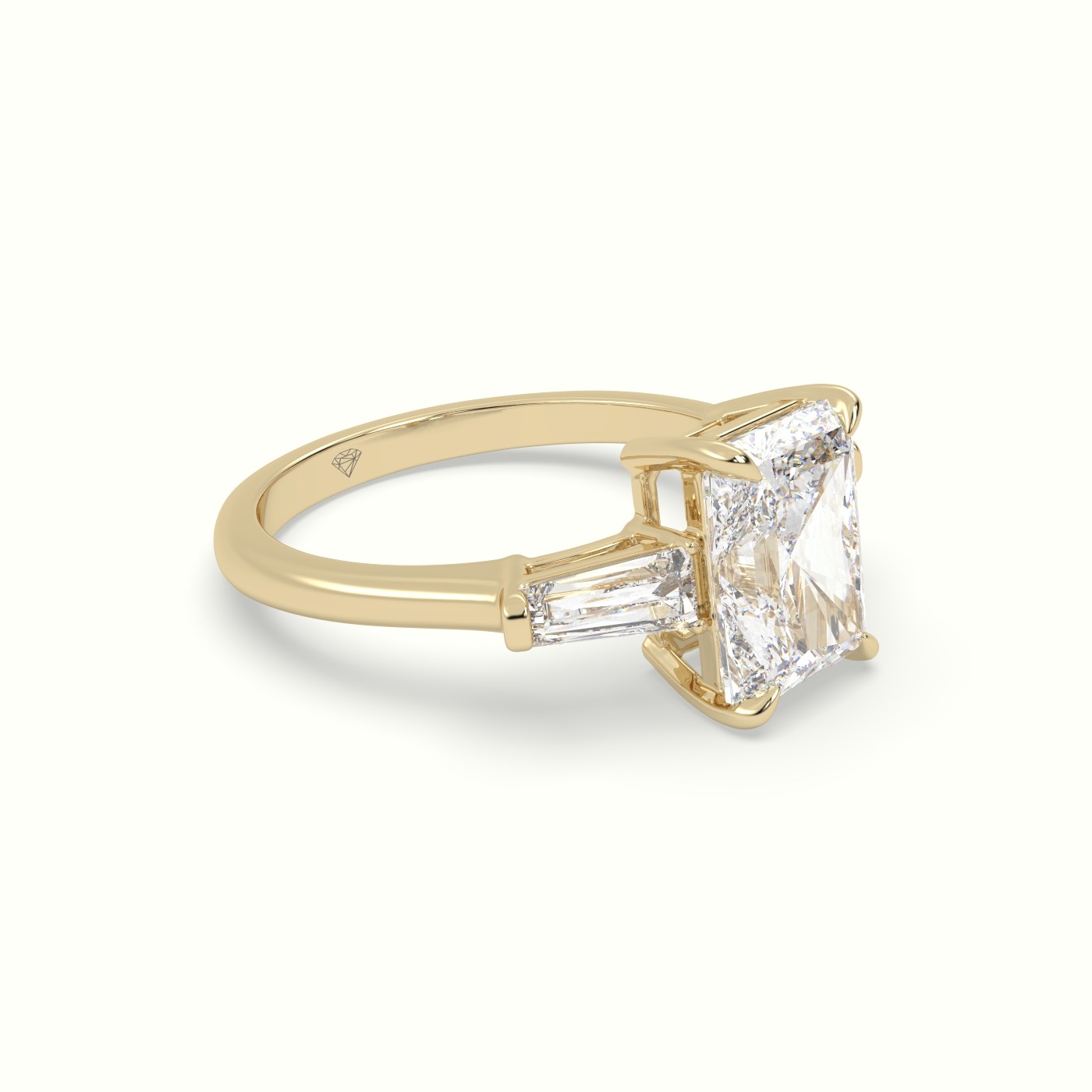 18K Yellow Gold Radiant Cut Trilogy Engagement Ring