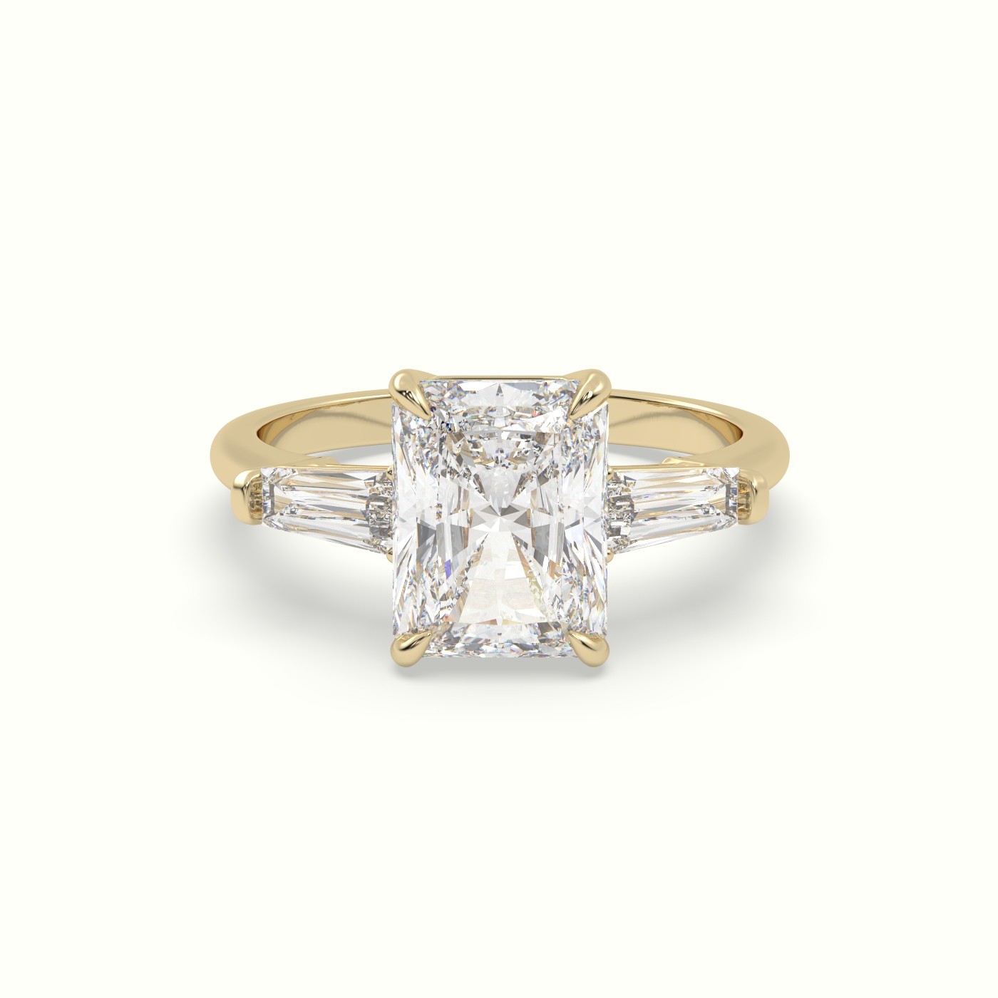 18K Yellow Gold Radiant Cut Trilogy Engagement Ring