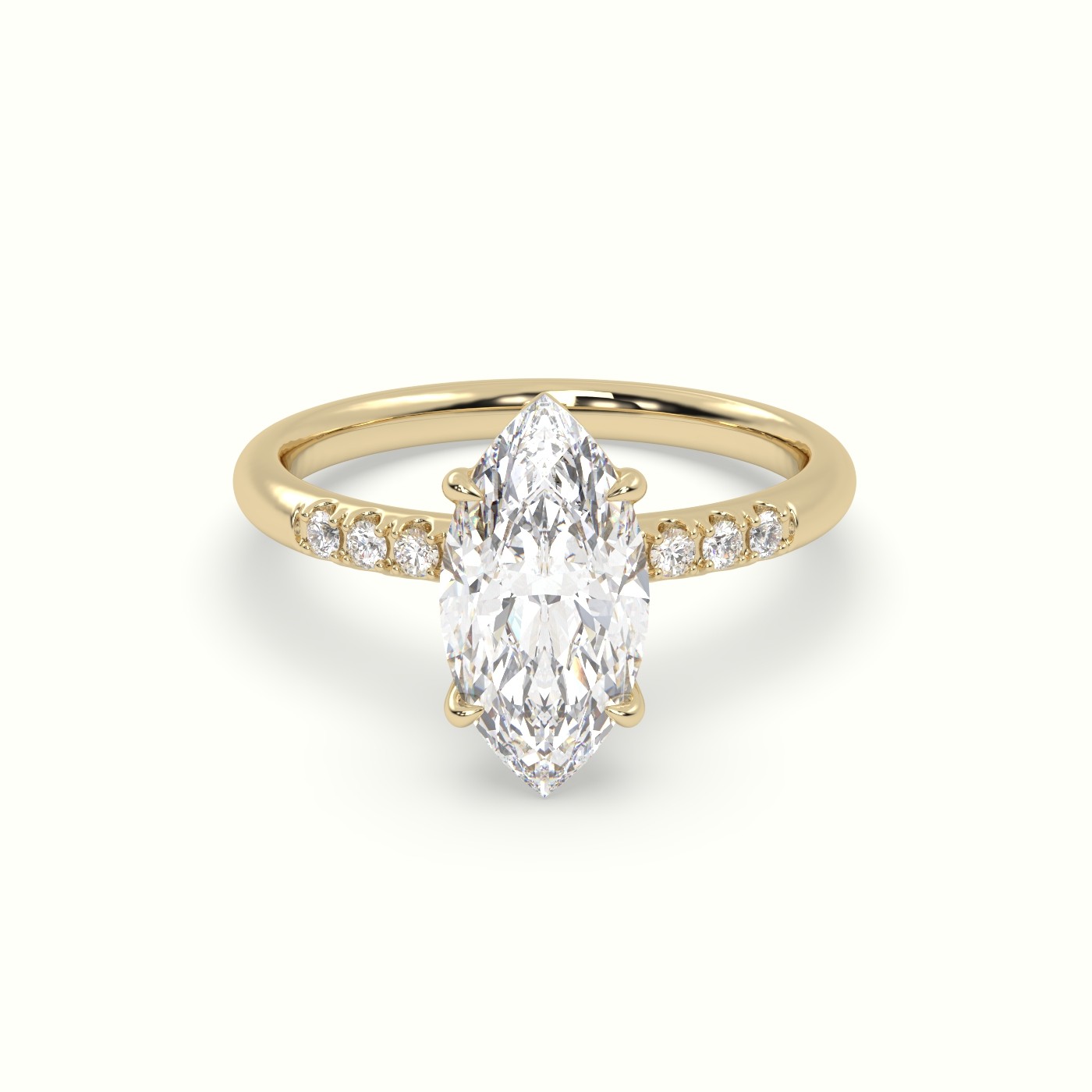 18K Yellow Gold Marquise Cut Diamond Pave Engagement Ring