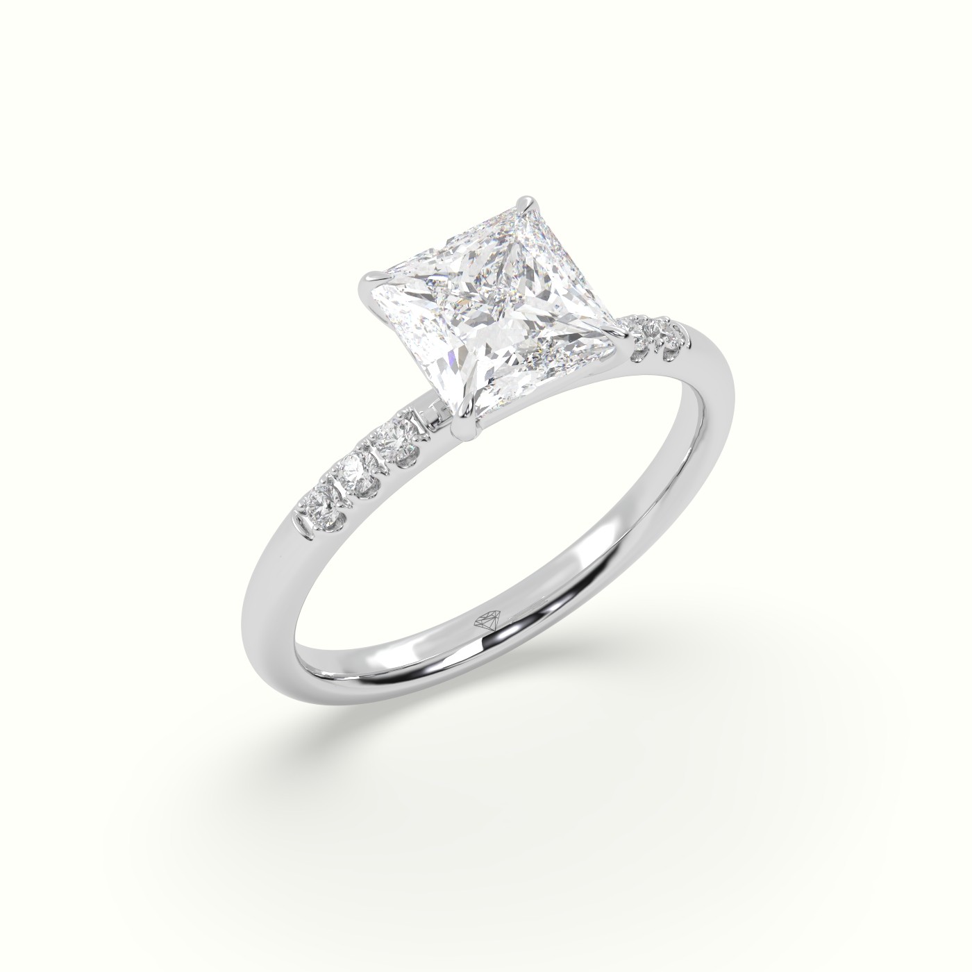 18K White Gold Princess Cut Diamond Pave Engagement Ring
