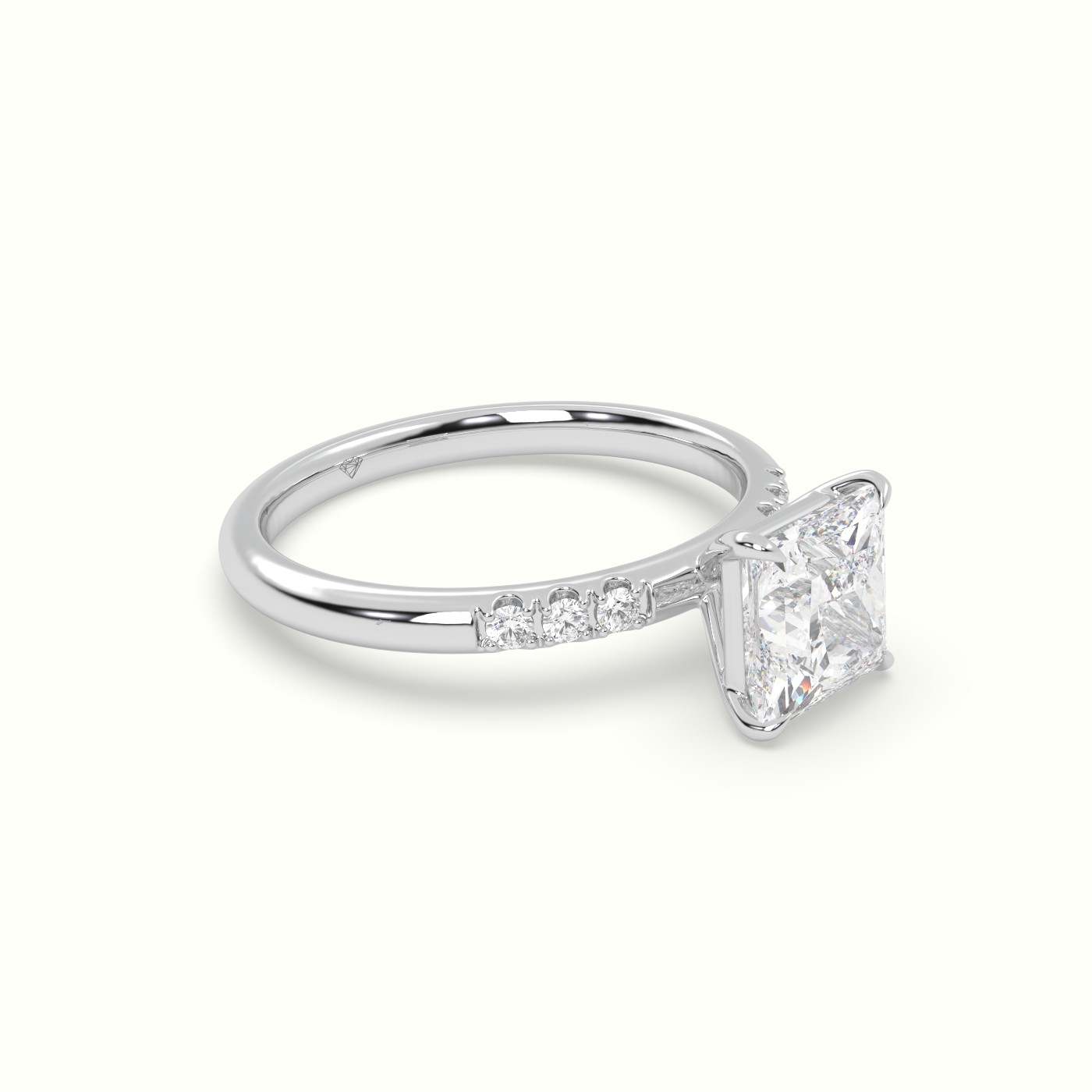 18K White Gold Princess Cut Diamond Pave Engagement Ring