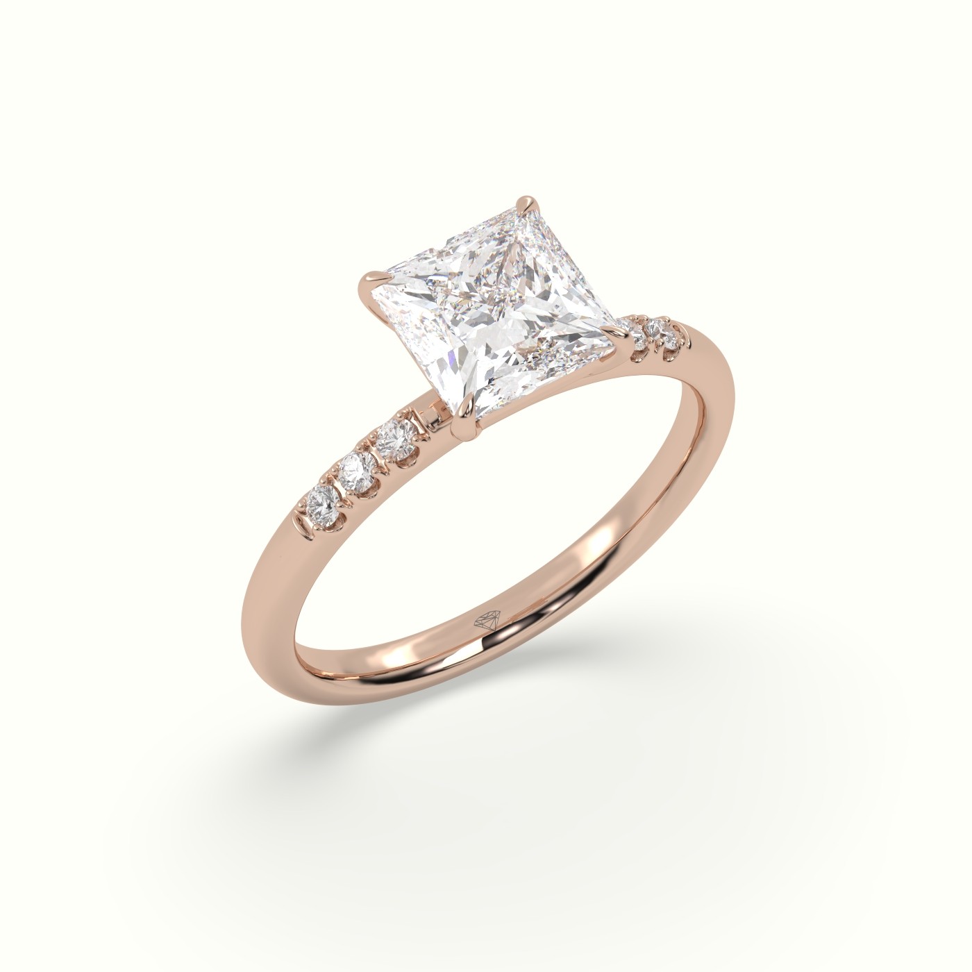18K Rose Gold Princess Cut Diamond Pave Engagement Ring