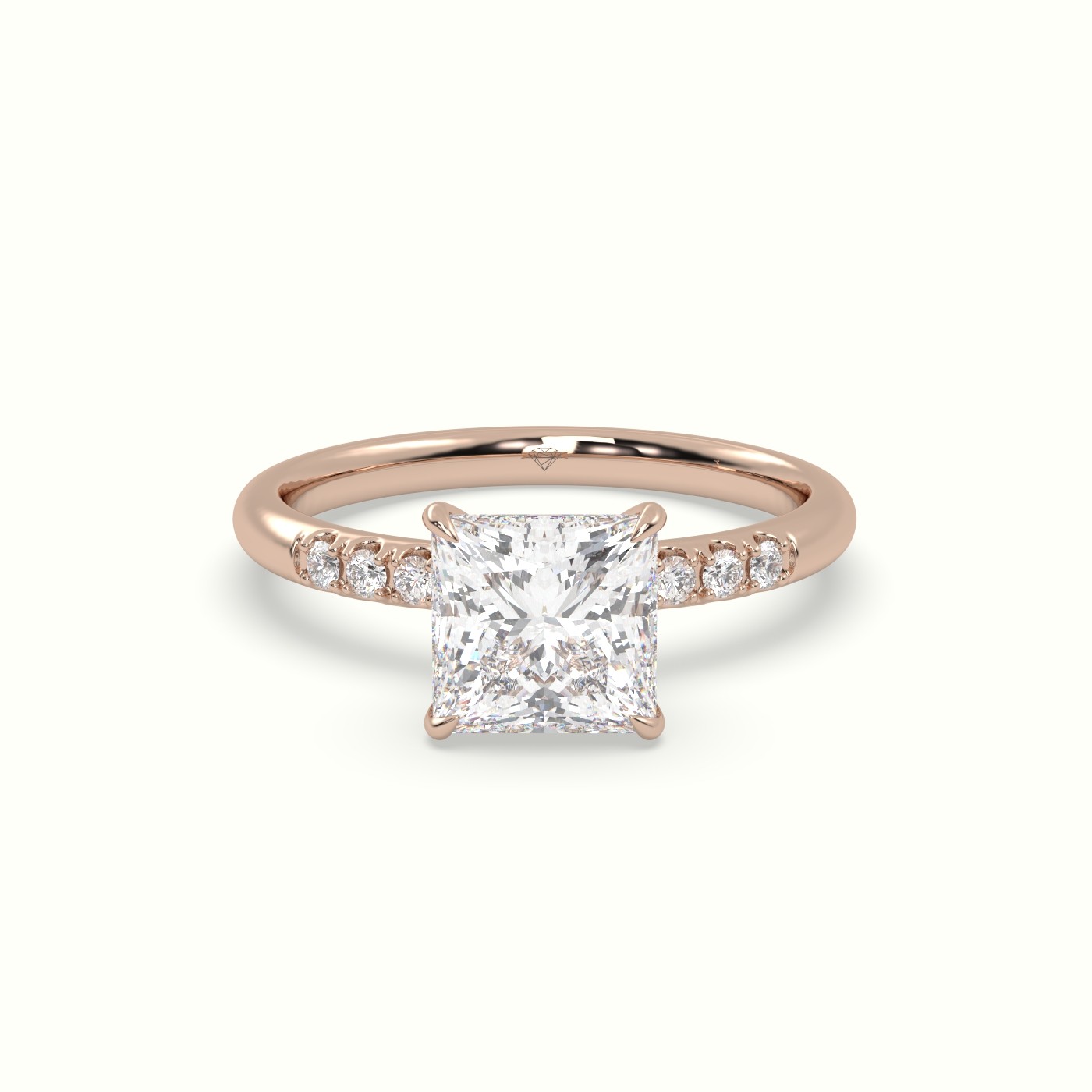 18K Rose Gold Princess Cut Diamond Pave Engagement Ring