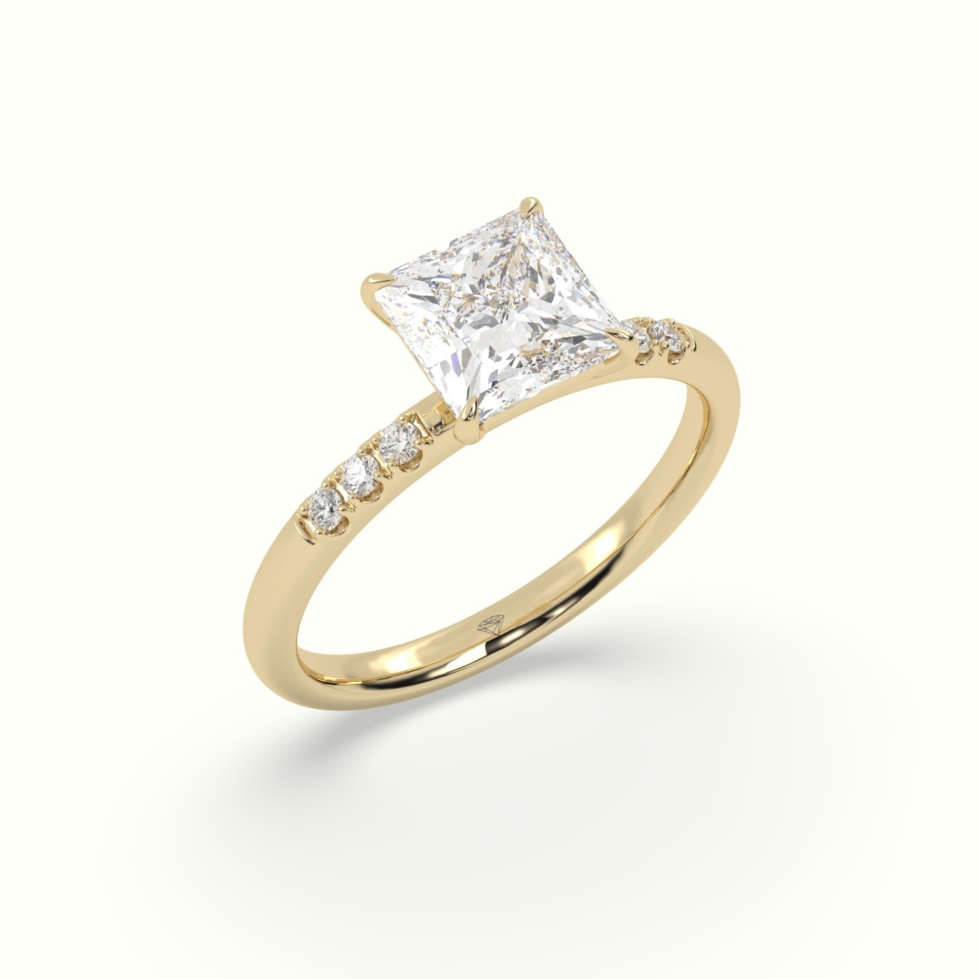 18K Yellow Gold Princess Cut Diamond Pave Engagement Ring