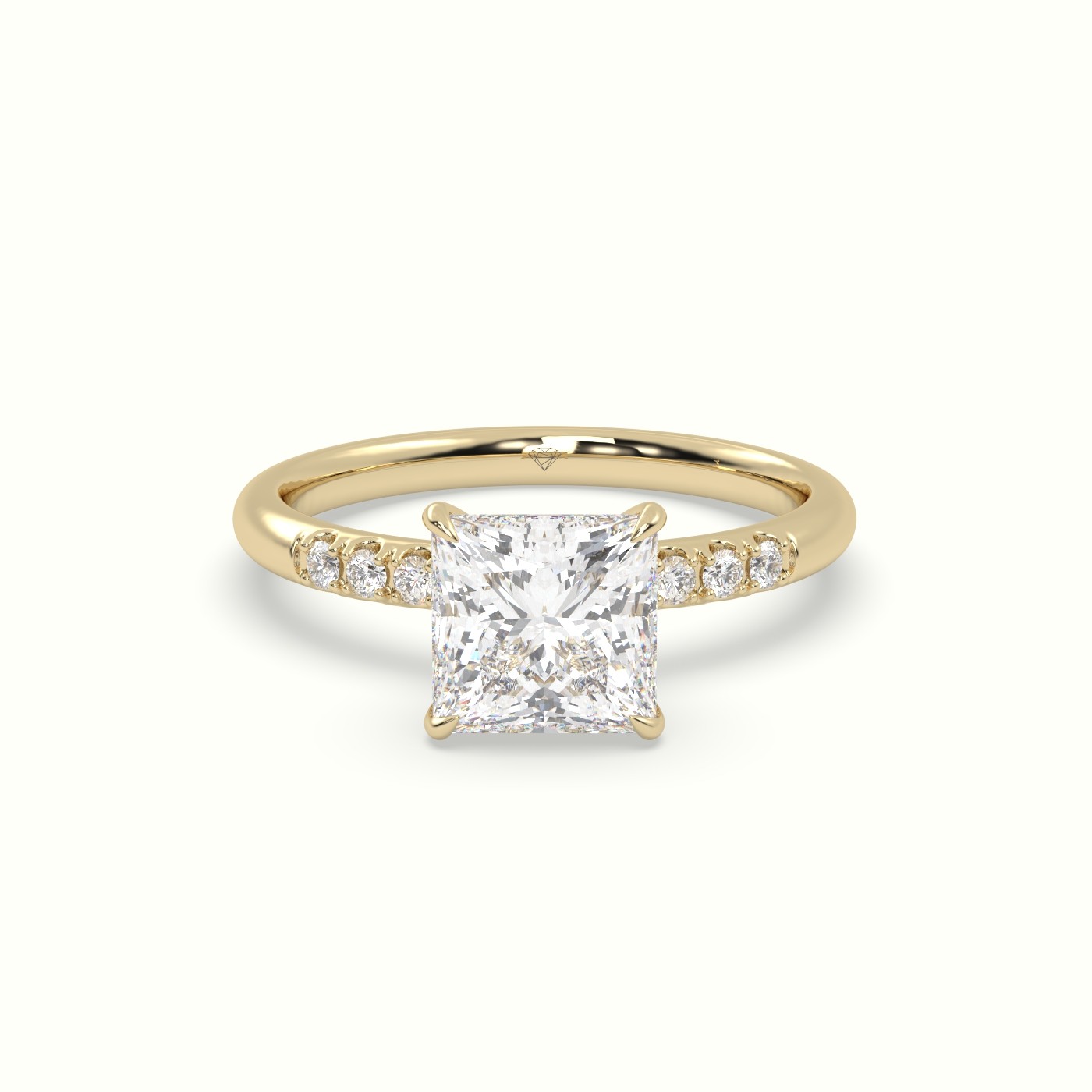 18K Yellow Gold Princess Cut Diamond Pave Engagement Ring