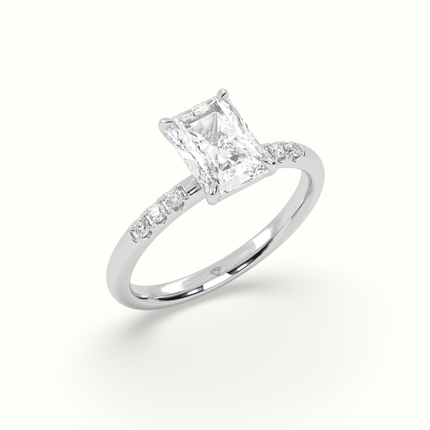 18K White Gold Radiant Cut Diamond Pave Engagement Ring