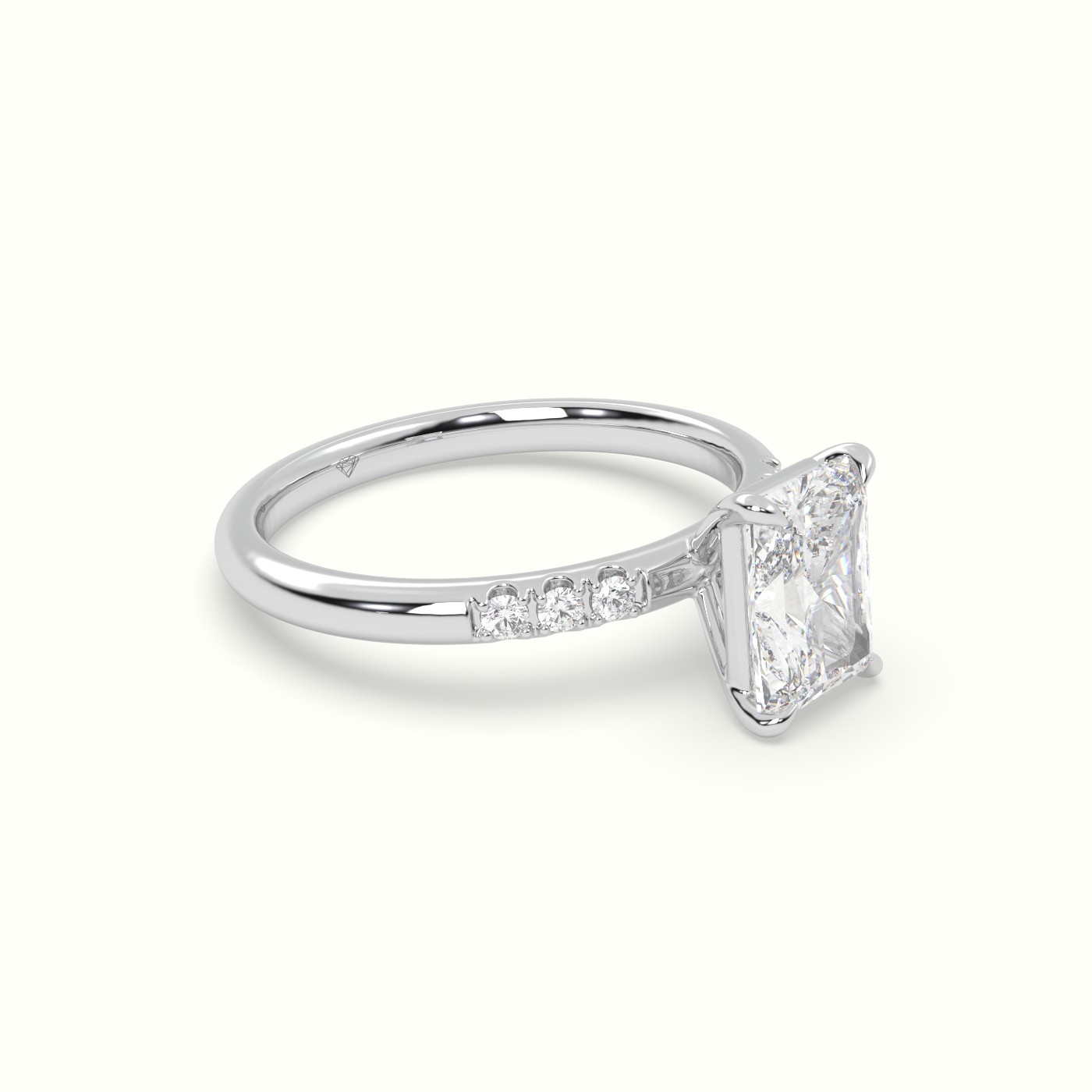 18K White Gold Radiant Cut Diamond Pave Engagement Ring