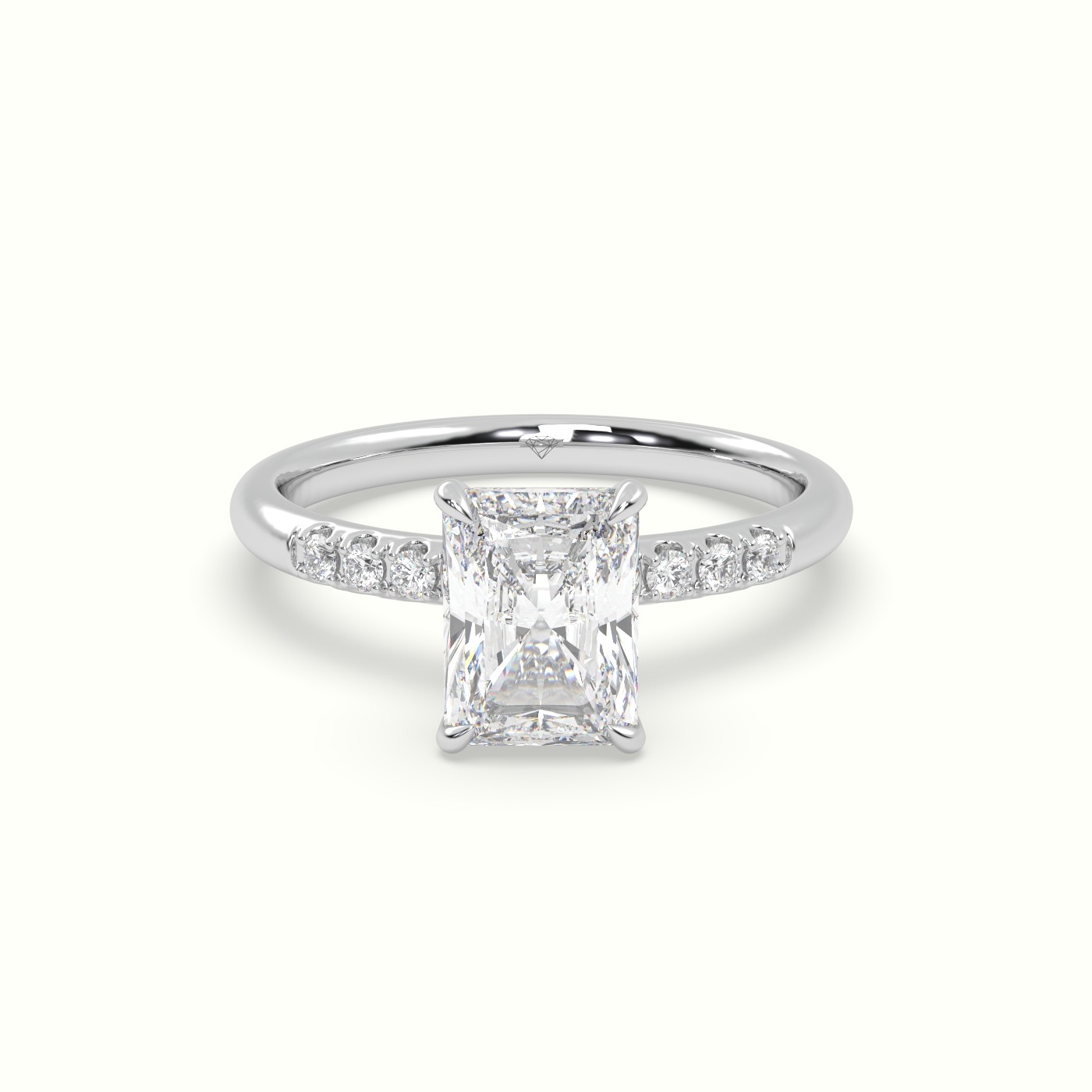 18K White Gold Radiant Cut Diamond Pave Engagement Ring