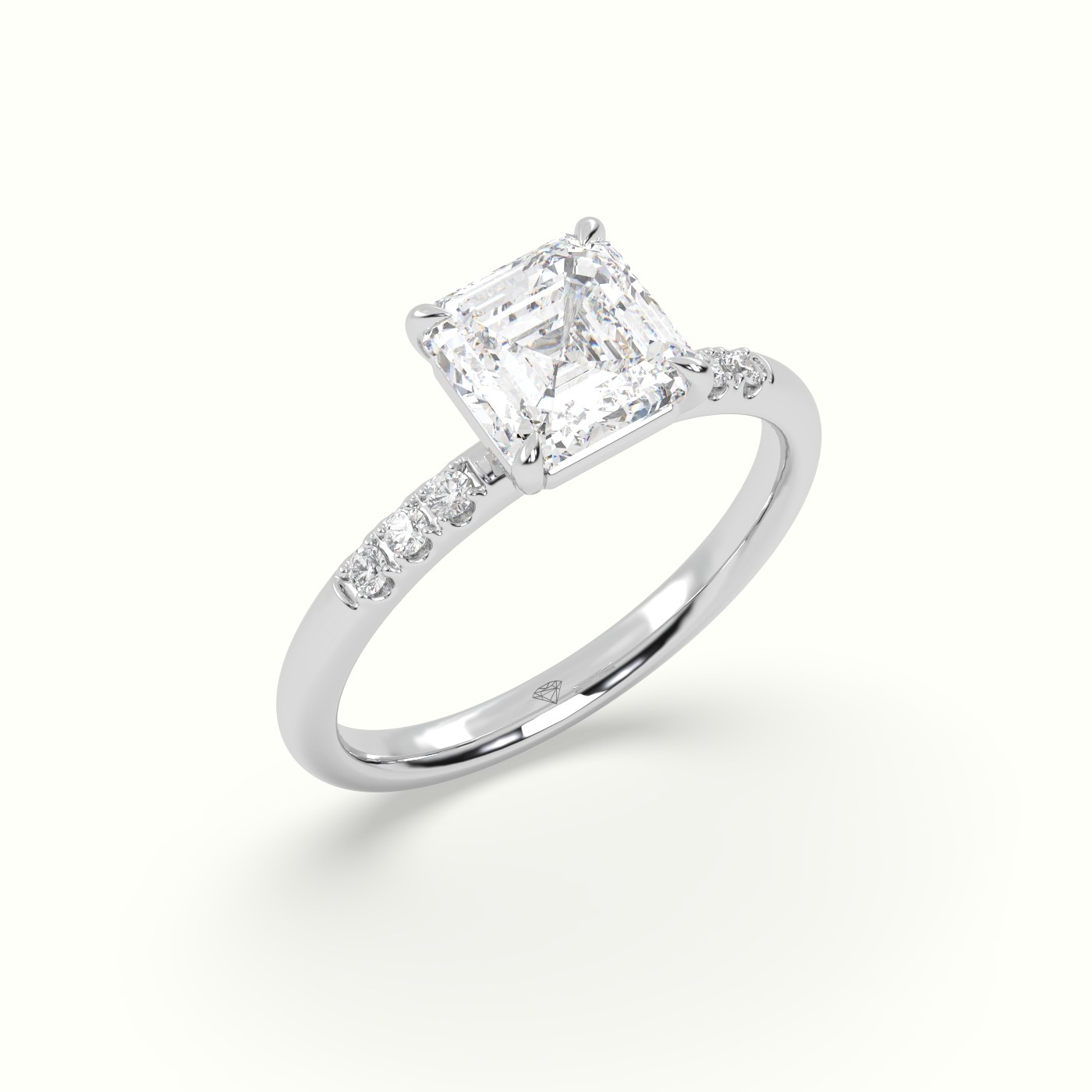 18K White Gold Asscher Cut Diamond Pave Engagement Ring