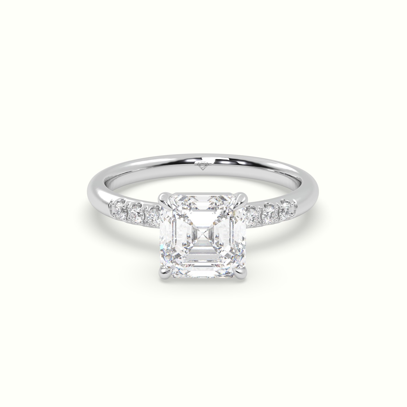 18K White Gold Asscher Cut Diamond Pave Engagement Ring
