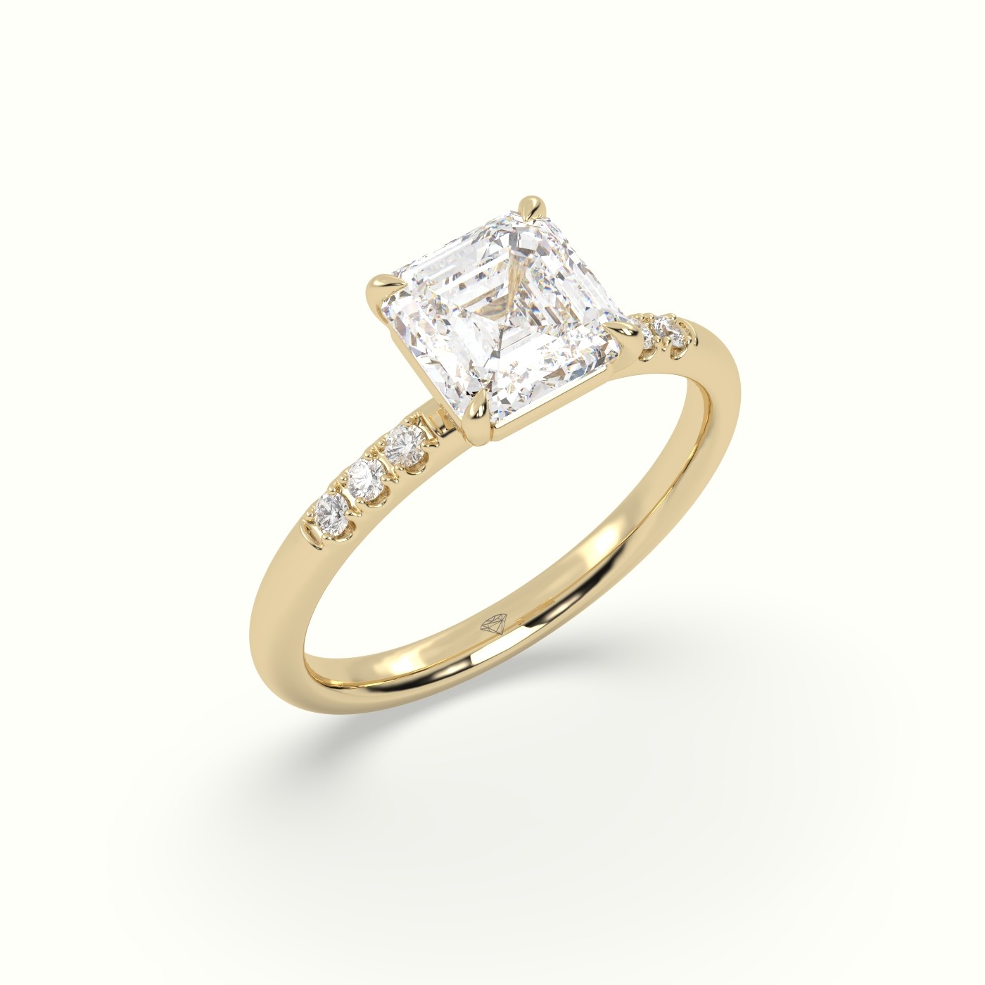 18K Yellow Gold Asscher Cut Diamond Pave Engagement Ring