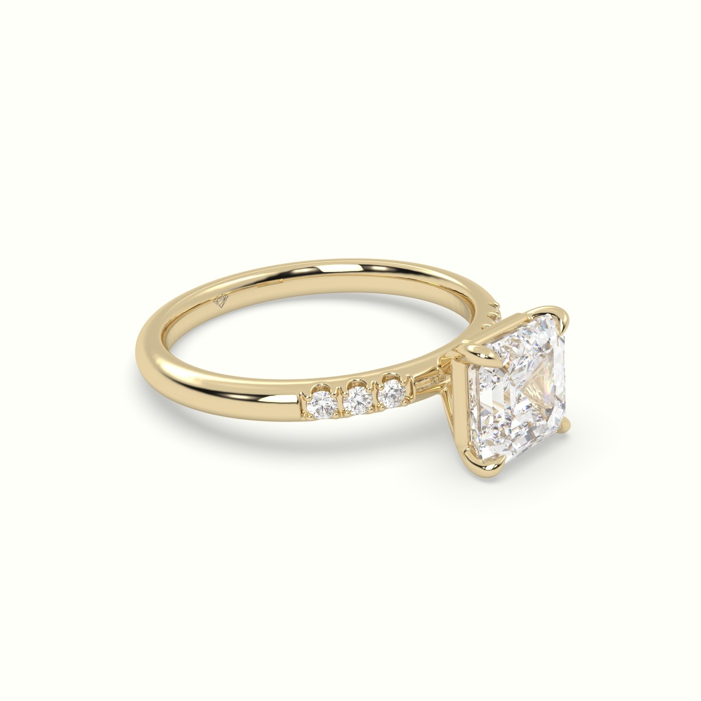 18K Yellow Gold Asscher Cut Diamond Pave Engagement Ring