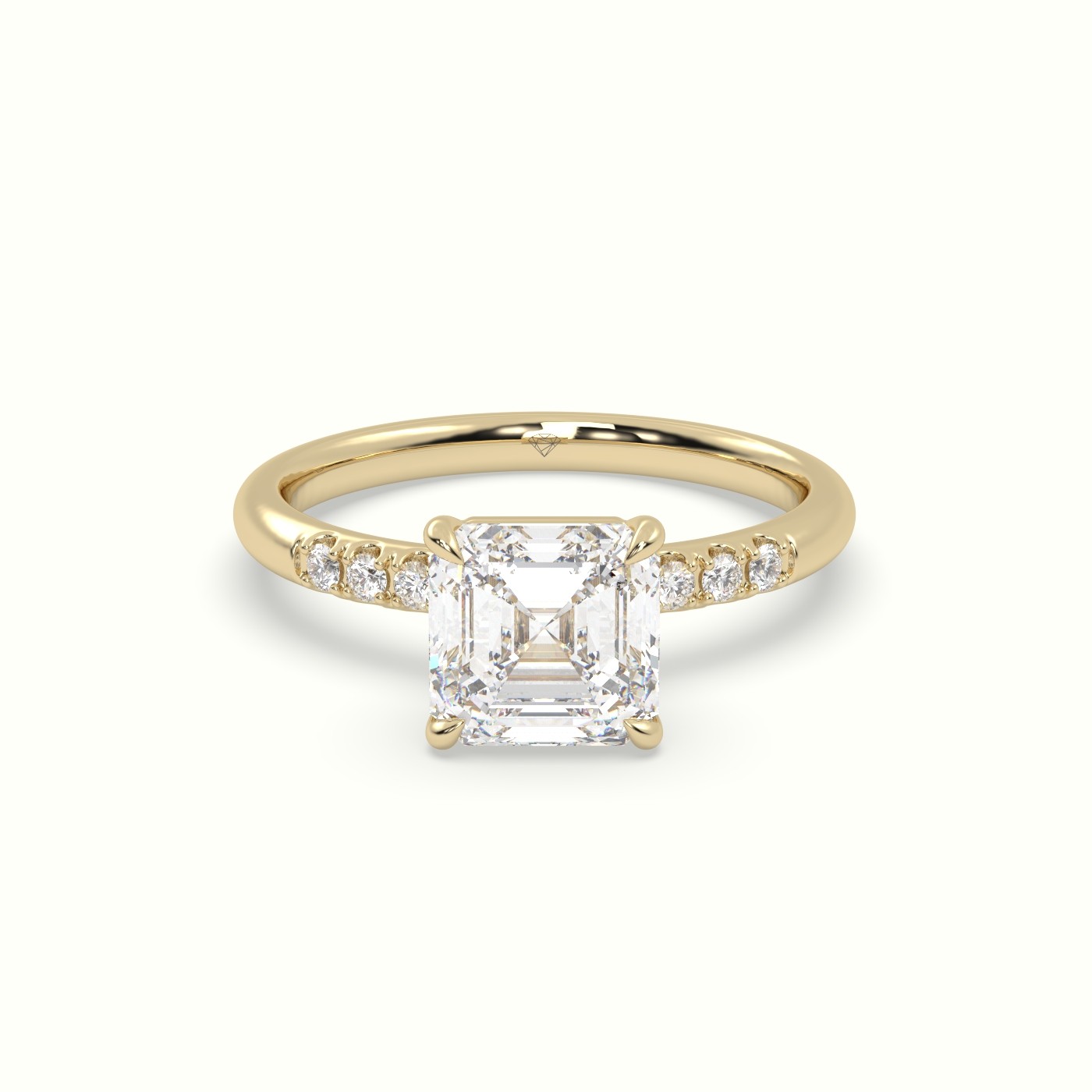 18K Yellow Gold Asscher Cut Diamond Pave Engagement Ring