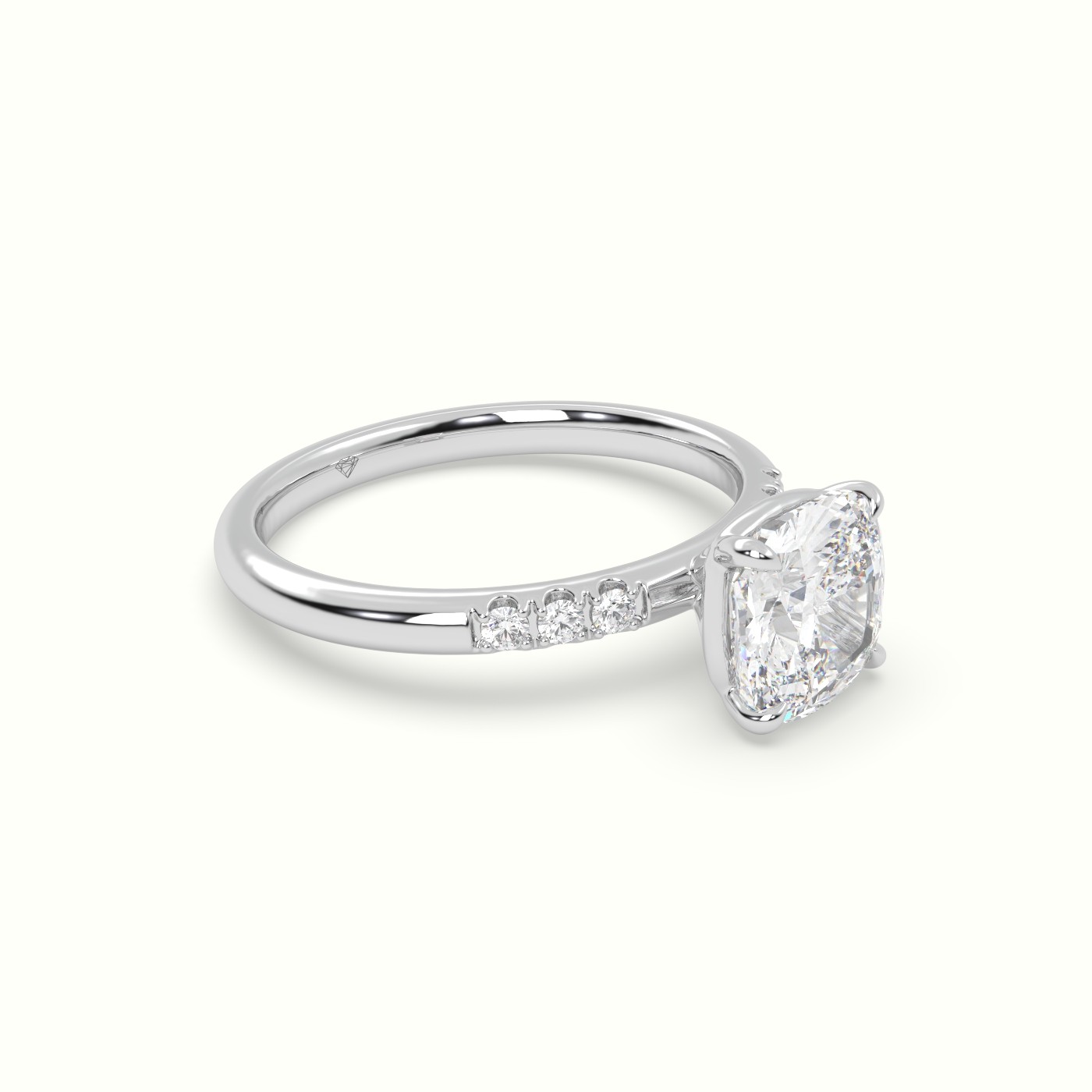 18K White Gold Cushion Cut Diamond Pave Engagement Ring