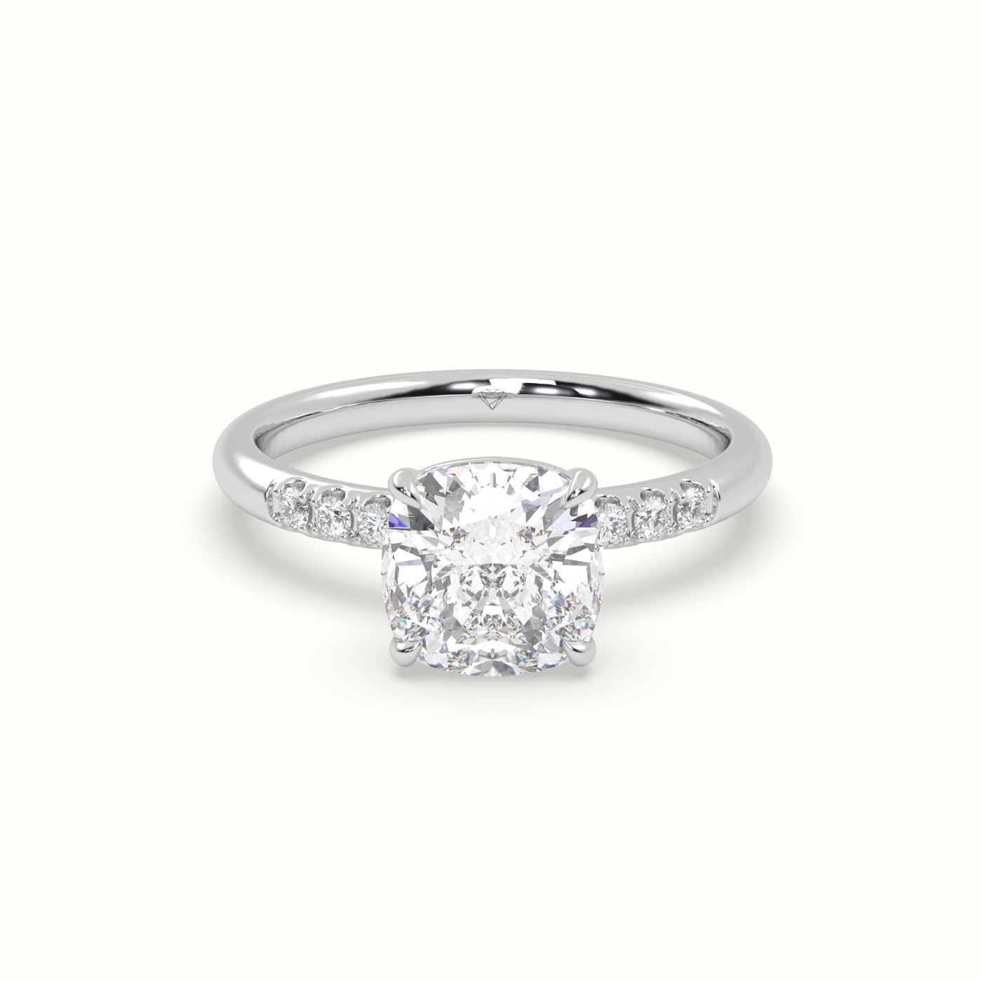 18K White Gold Cushion Cut Diamond Pave Engagement Ring