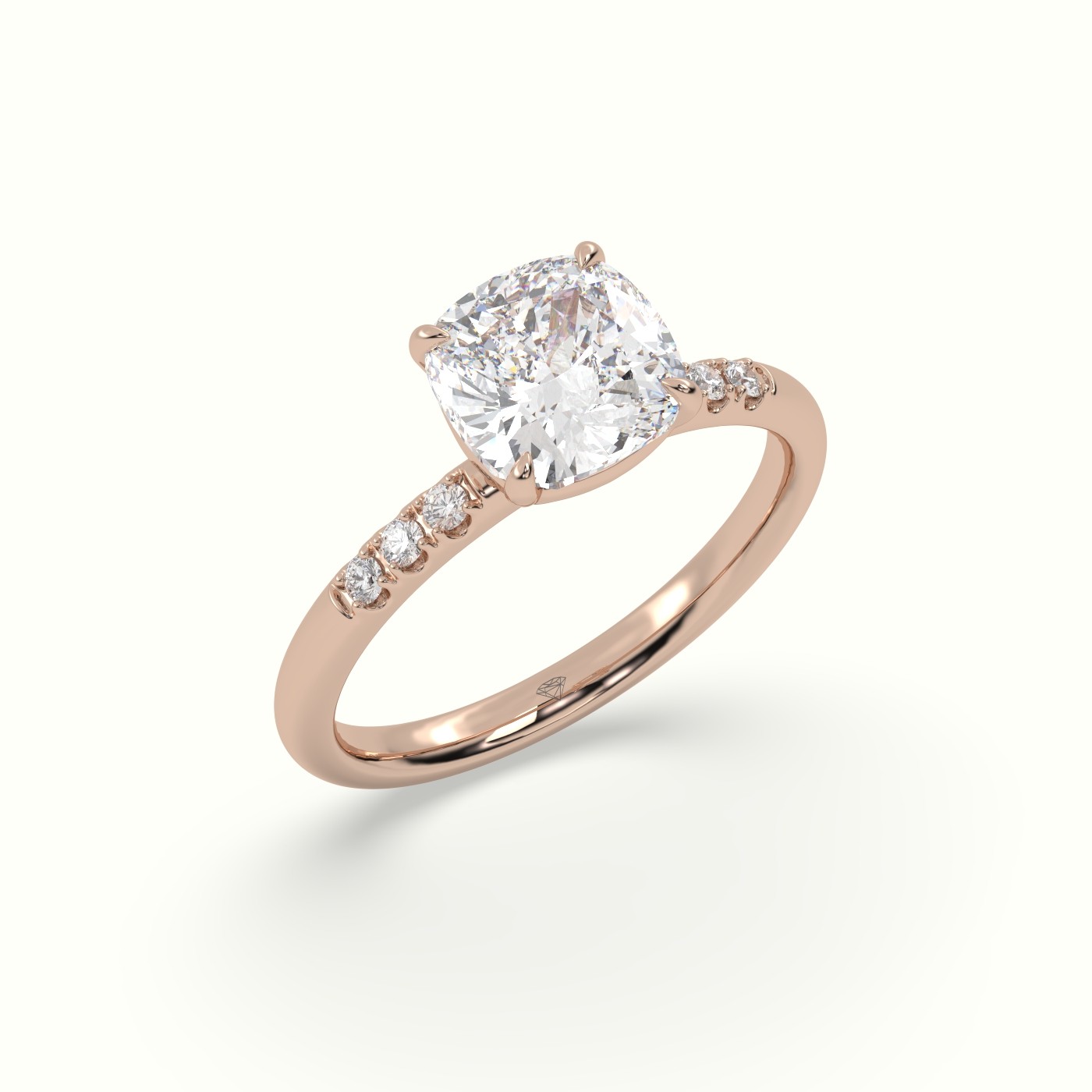 18K Rose Gold Cushion Cut Diamond Pave Engagement Ring
