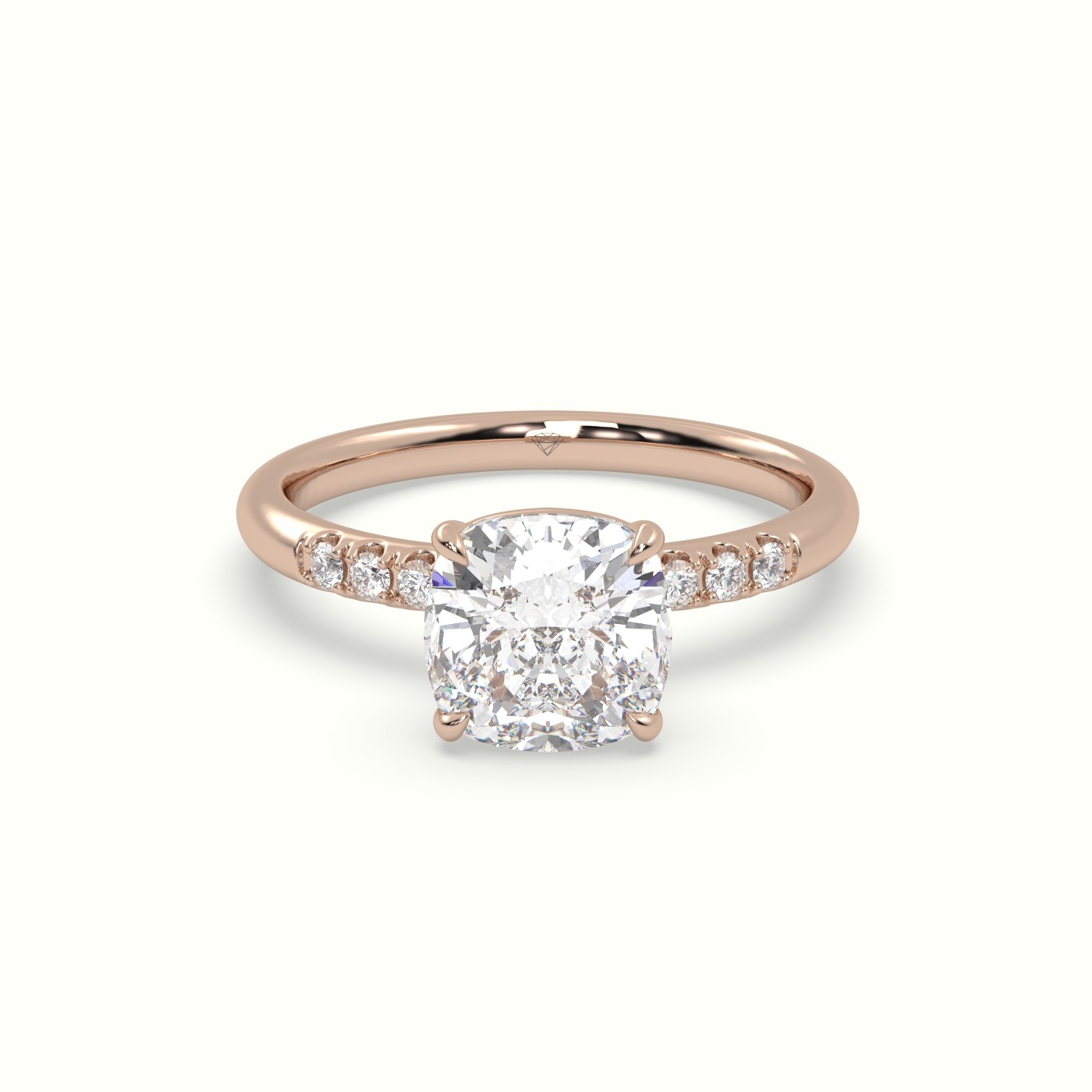 18K Rose Gold Cushion Cut Diamond Pave Engagement Ring