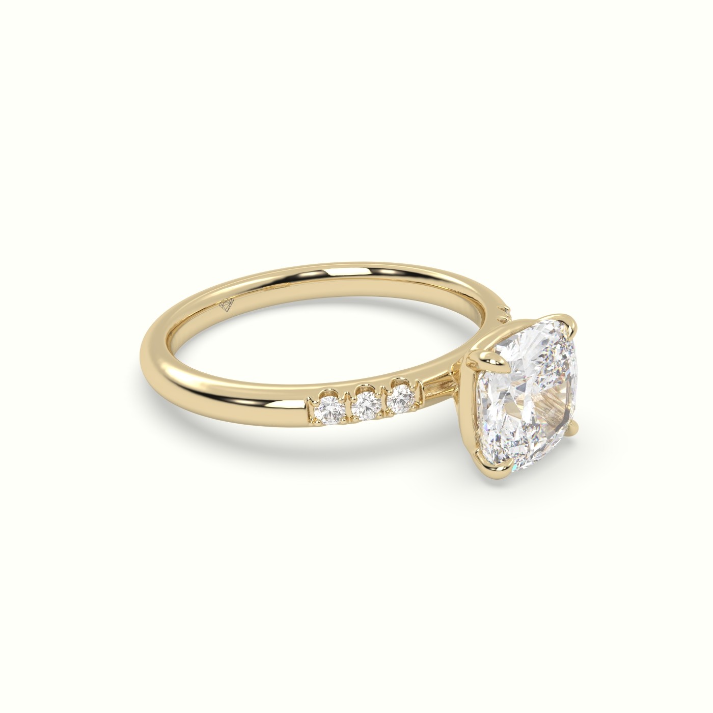 18K Yellow Gold Cushion Cut Diamond Pave Engagement Ring