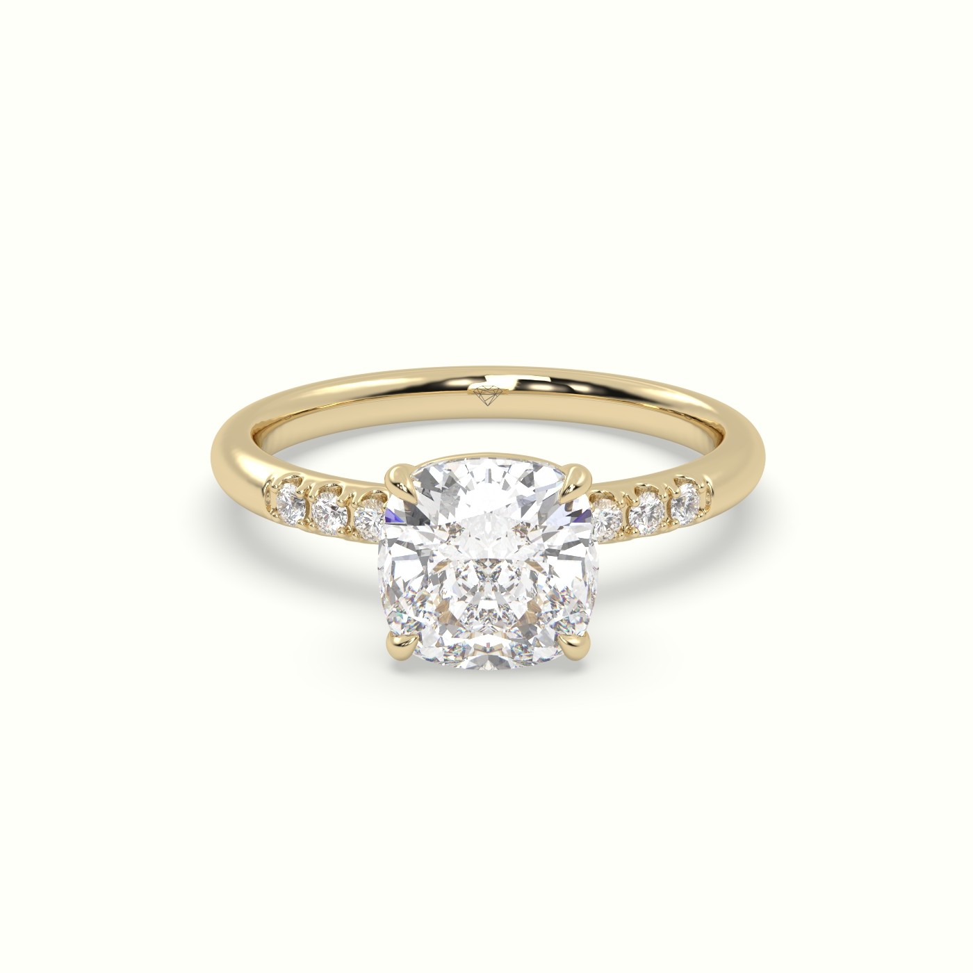 18K Yellow Gold Cushion Cut Diamond Pave Engagement Ring