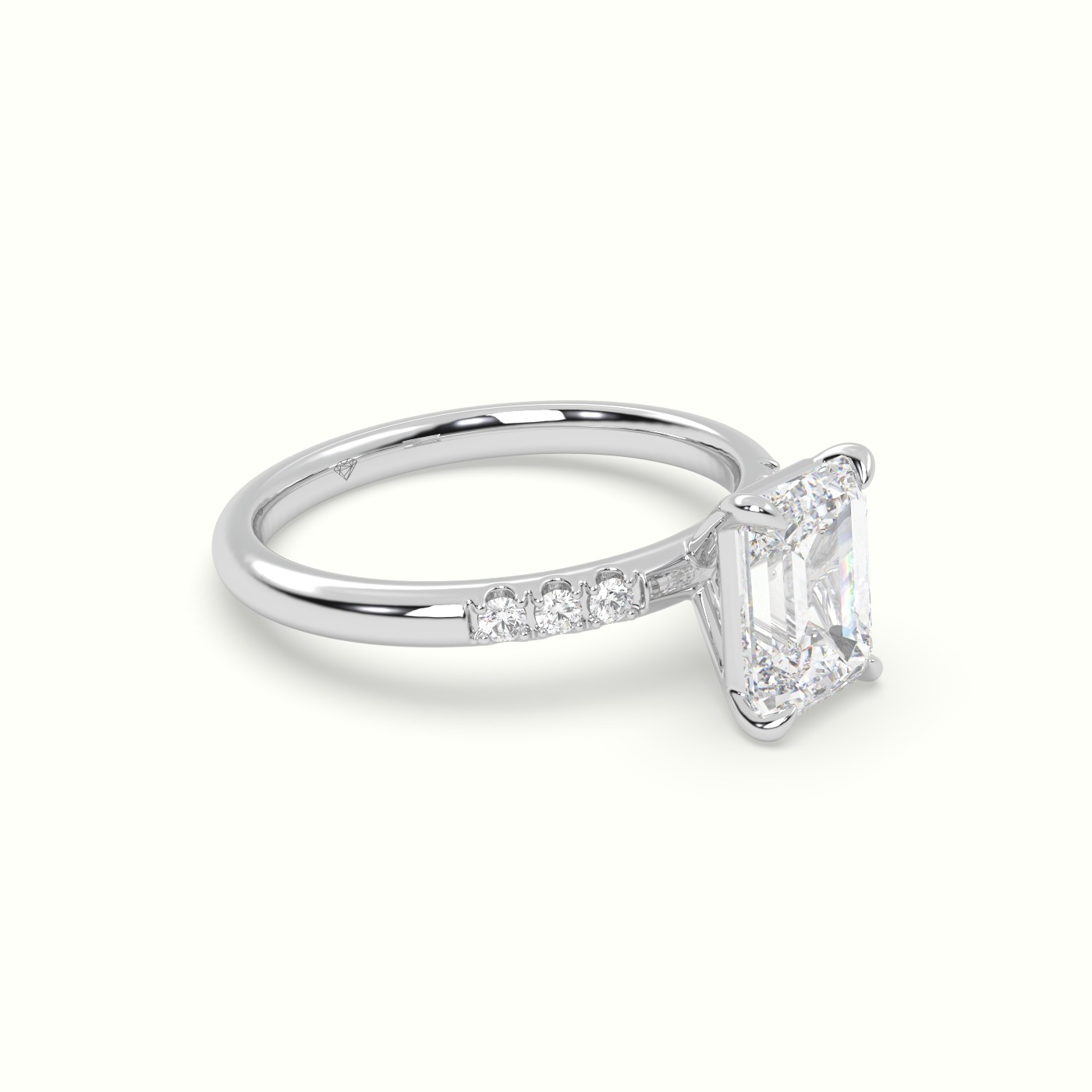 18K White Gold Emerald Cut Diamond Pave Engagement Ring