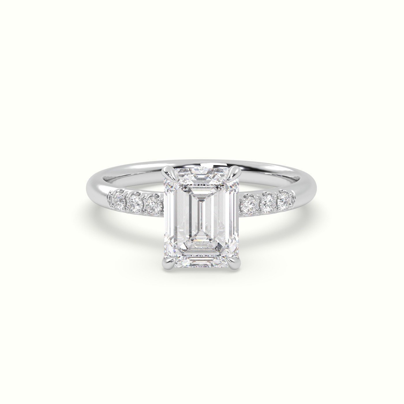 18K White Gold Emerald Cut Diamond Pave Engagement Ring