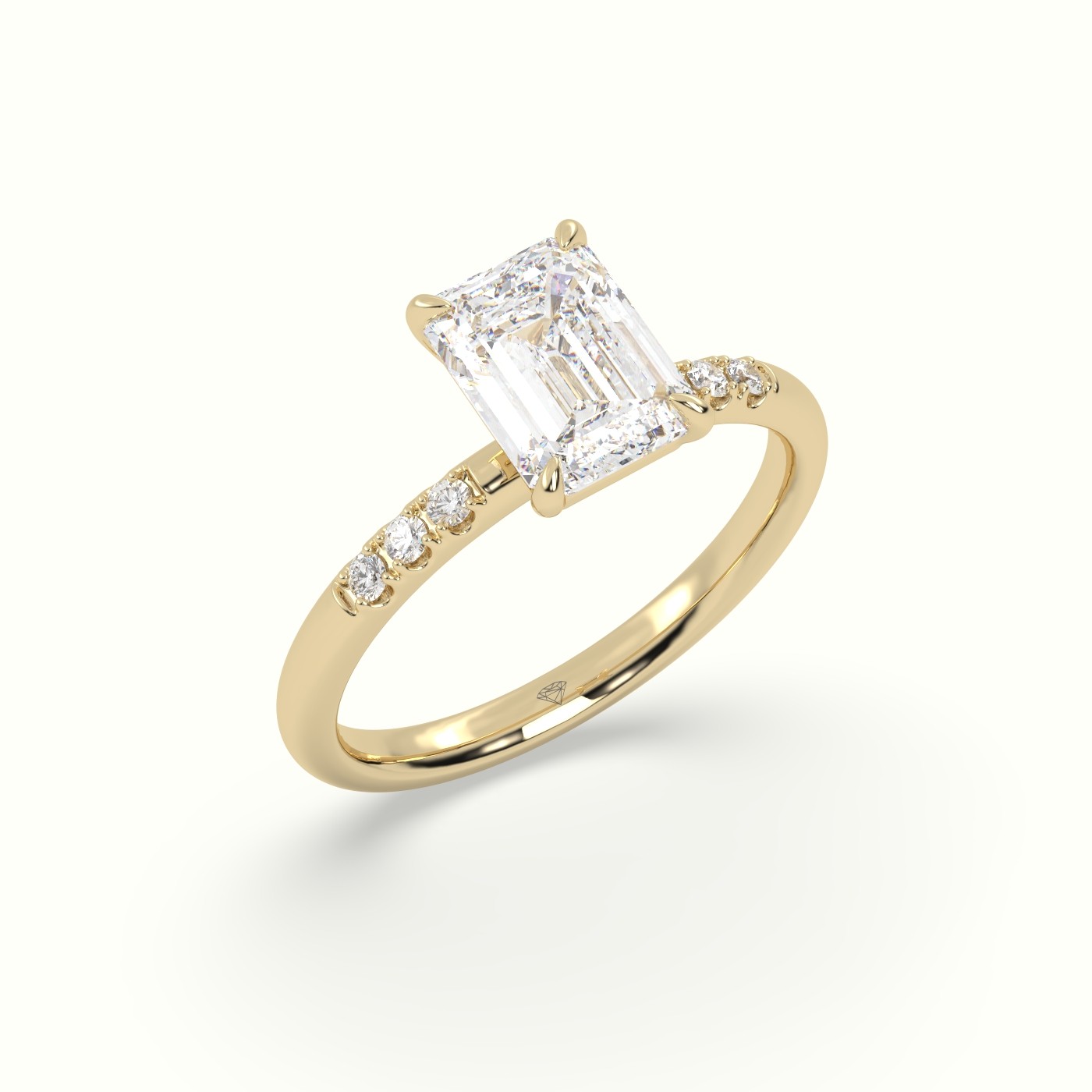 18K Yellow Gold Emerald Cut Diamond Pave Engagement Ring