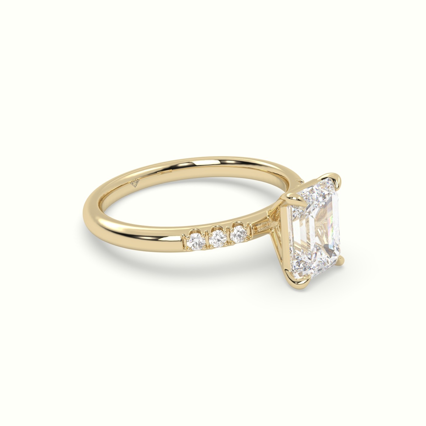 18K Yellow Gold Emerald Cut Diamond Pave Engagement Ring