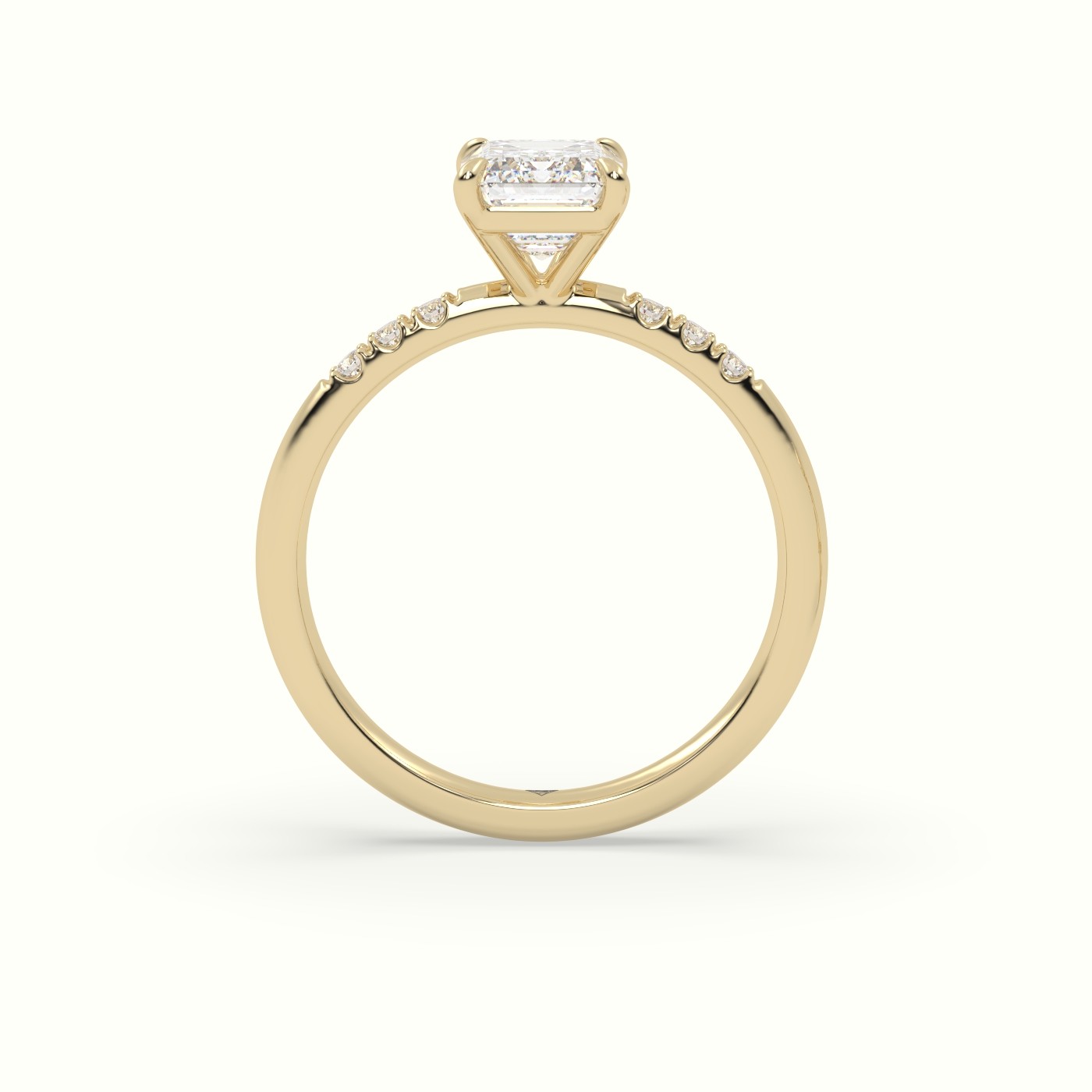 18K Yellow Gold Emerald Cut Diamond Pave Engagement Ring