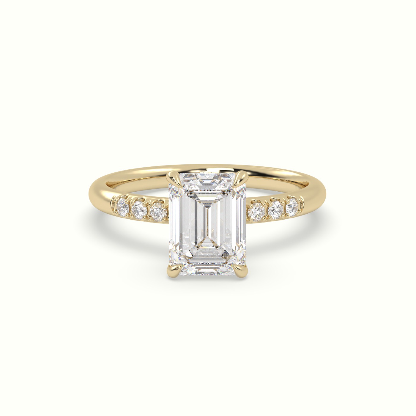 18K Yellow Gold Emerald Cut Diamond Pave Engagement Ring