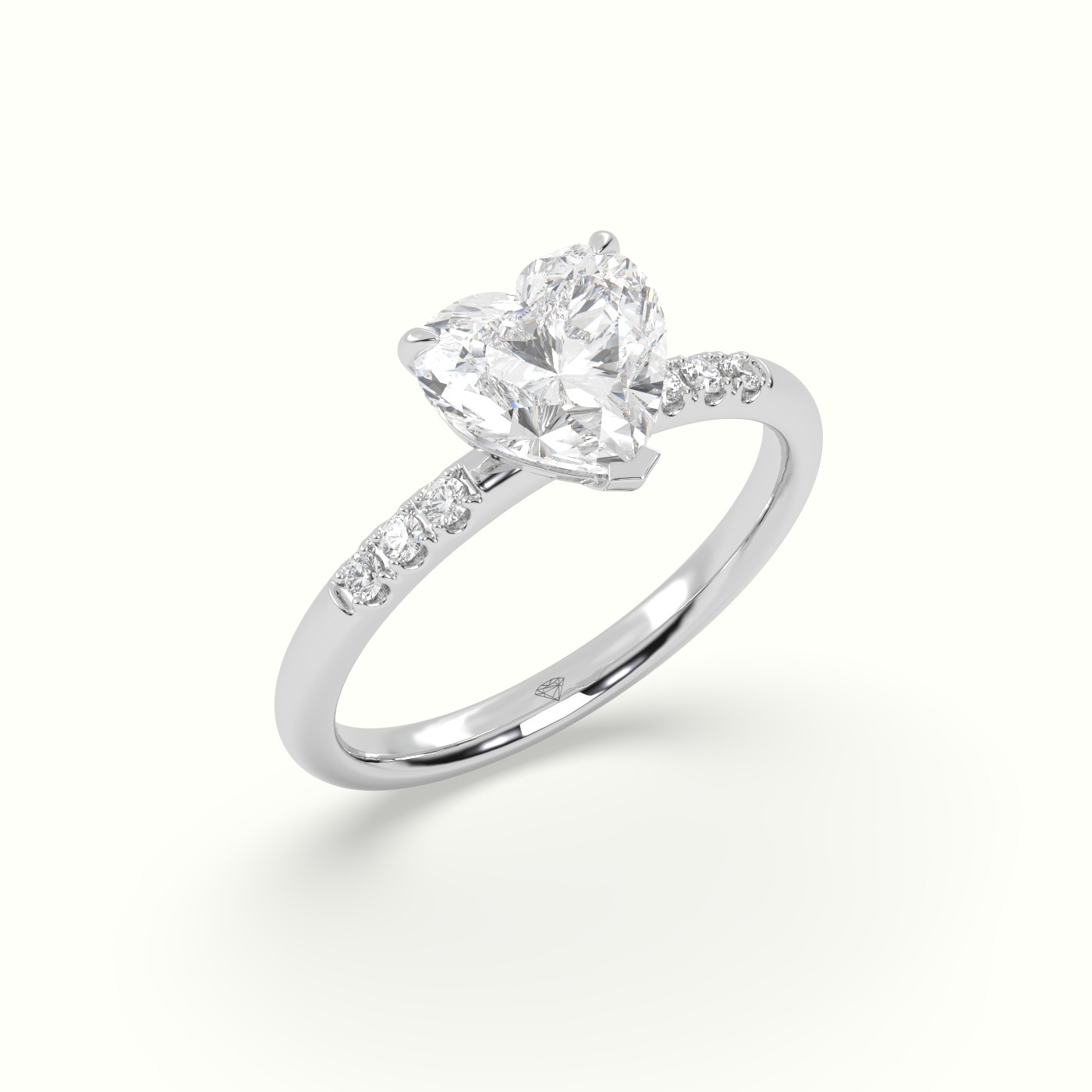 18K White Gold Heart Cut Diamond Pave Engagement Ring