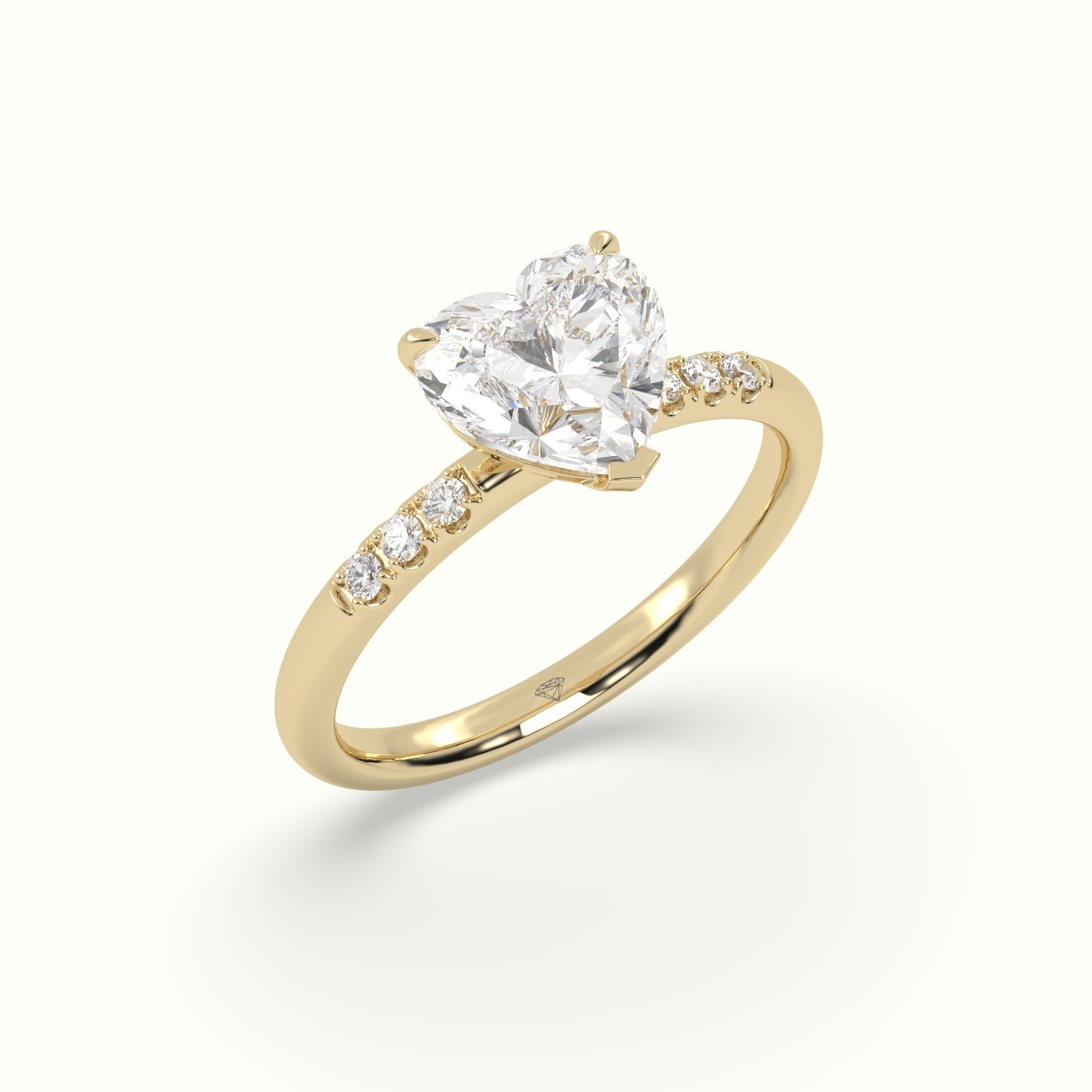 18K Yellow Gold Heart Cut Diamond Pave Engagement Ring