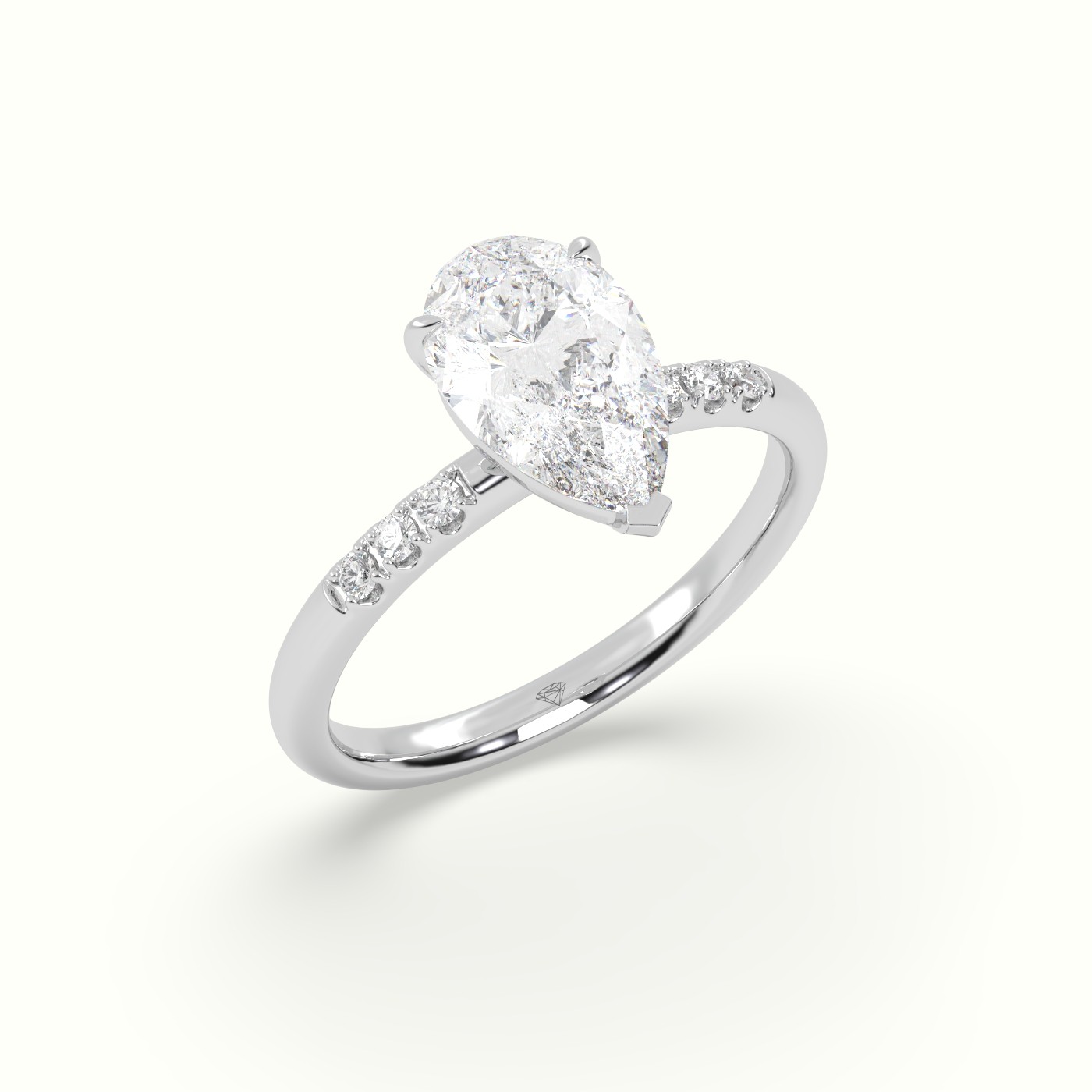 18K White Gold Pear Cut Diamond Pave Engagement Ring