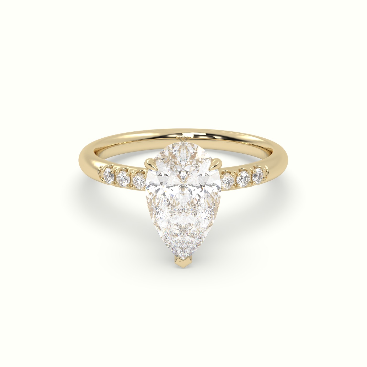 18K Yellow Gold Pear Cut Diamond Pave Engagement Ring