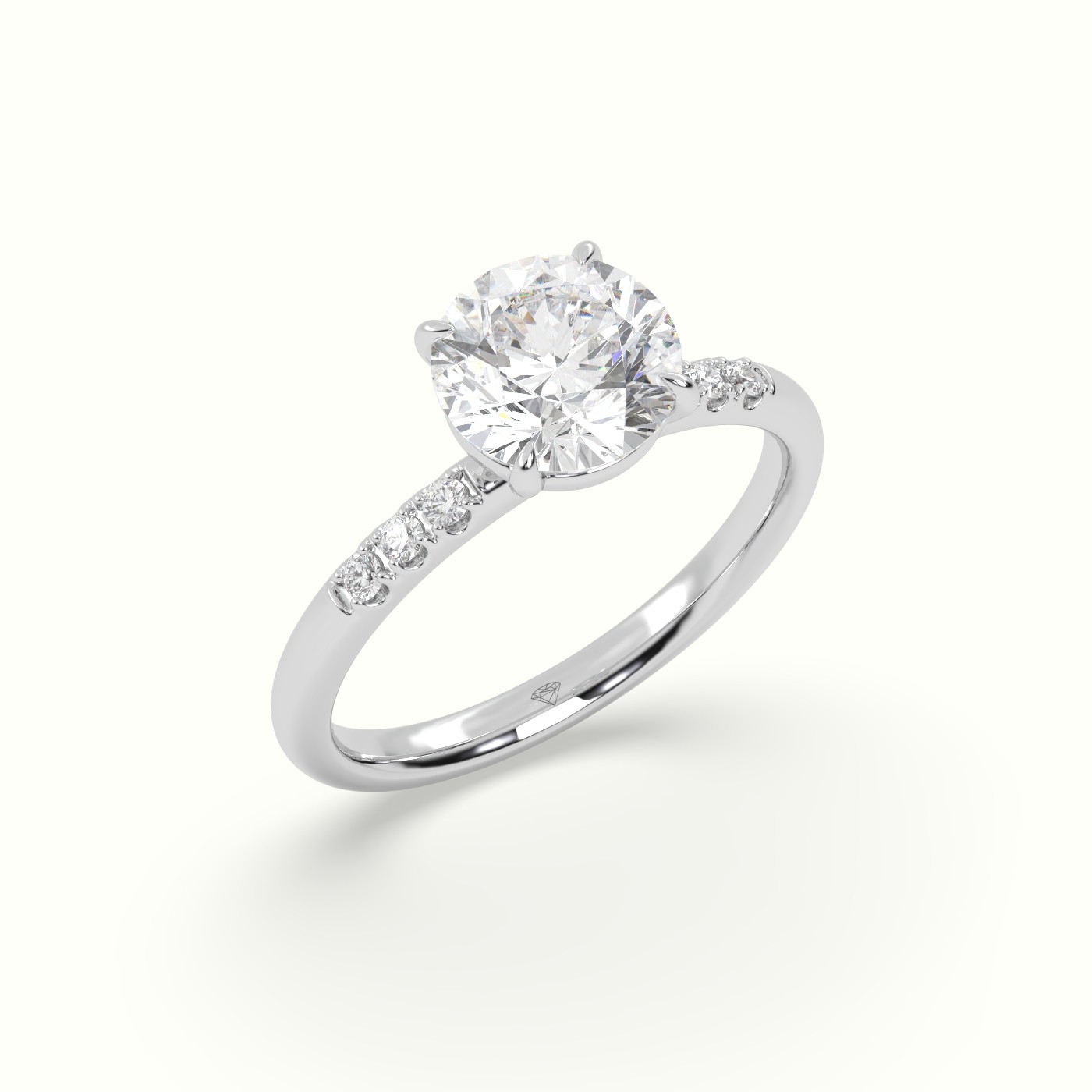 18K White Gold Round Cut Diamond Pave Engagement Ring