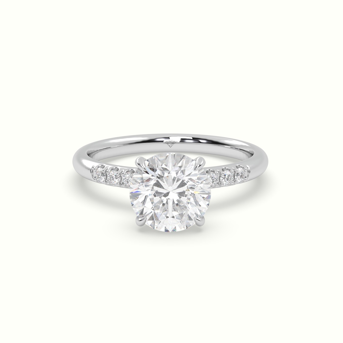 18K White Gold Round Cut Diamond Pave Engagement Ring