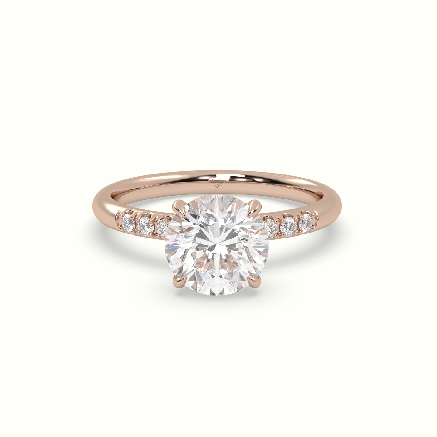18K Rose Gold Round Cut Diamond Pave Engagement Ring