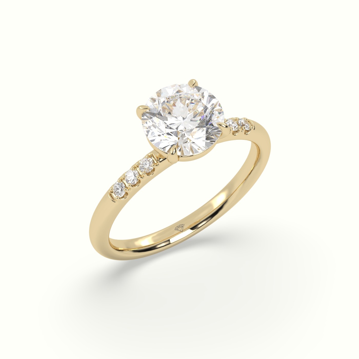 18K Yellow Gold Round Cut Diamond Pave Engagement Ring