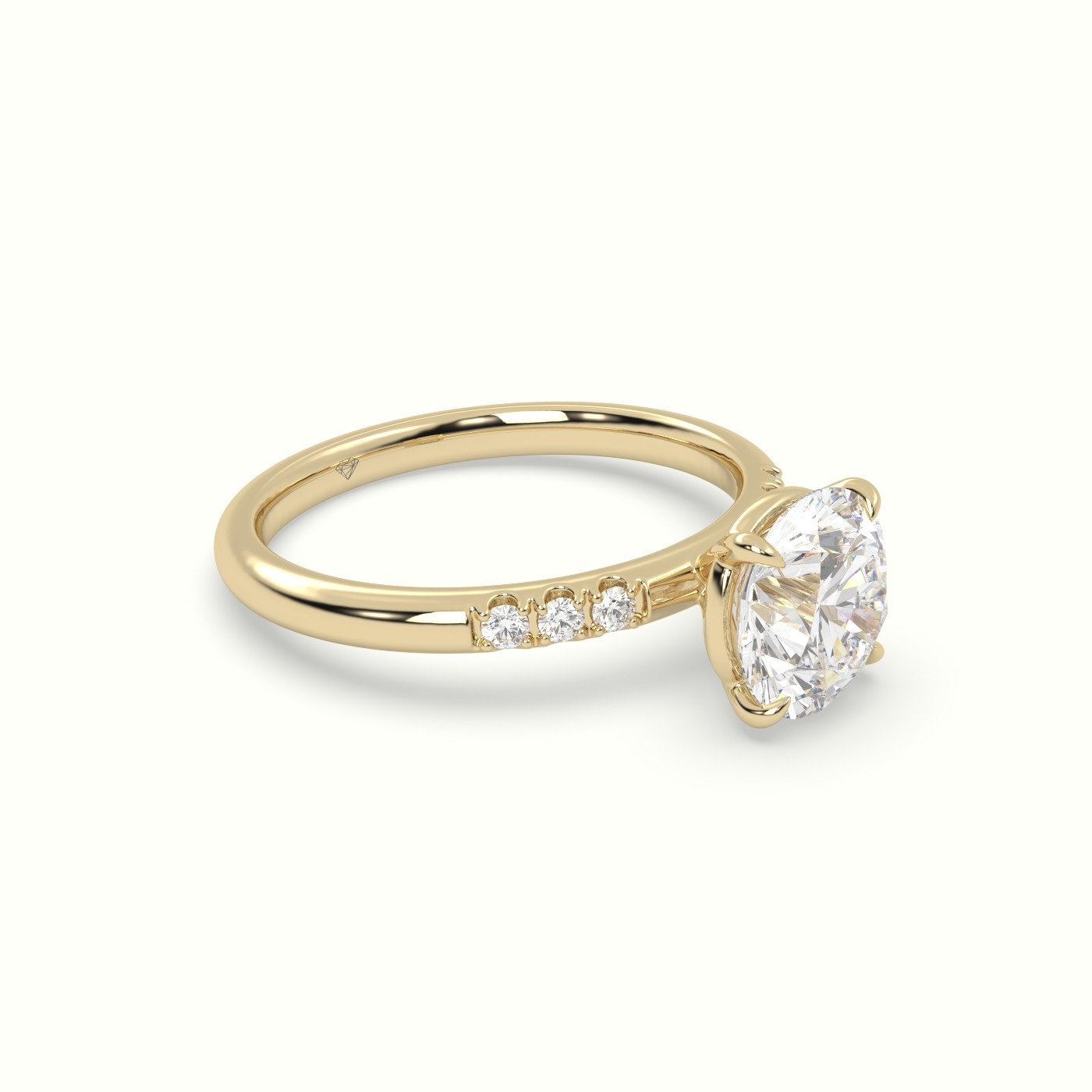 18K Yellow Gold Round Cut Diamond Pave Engagement Ring