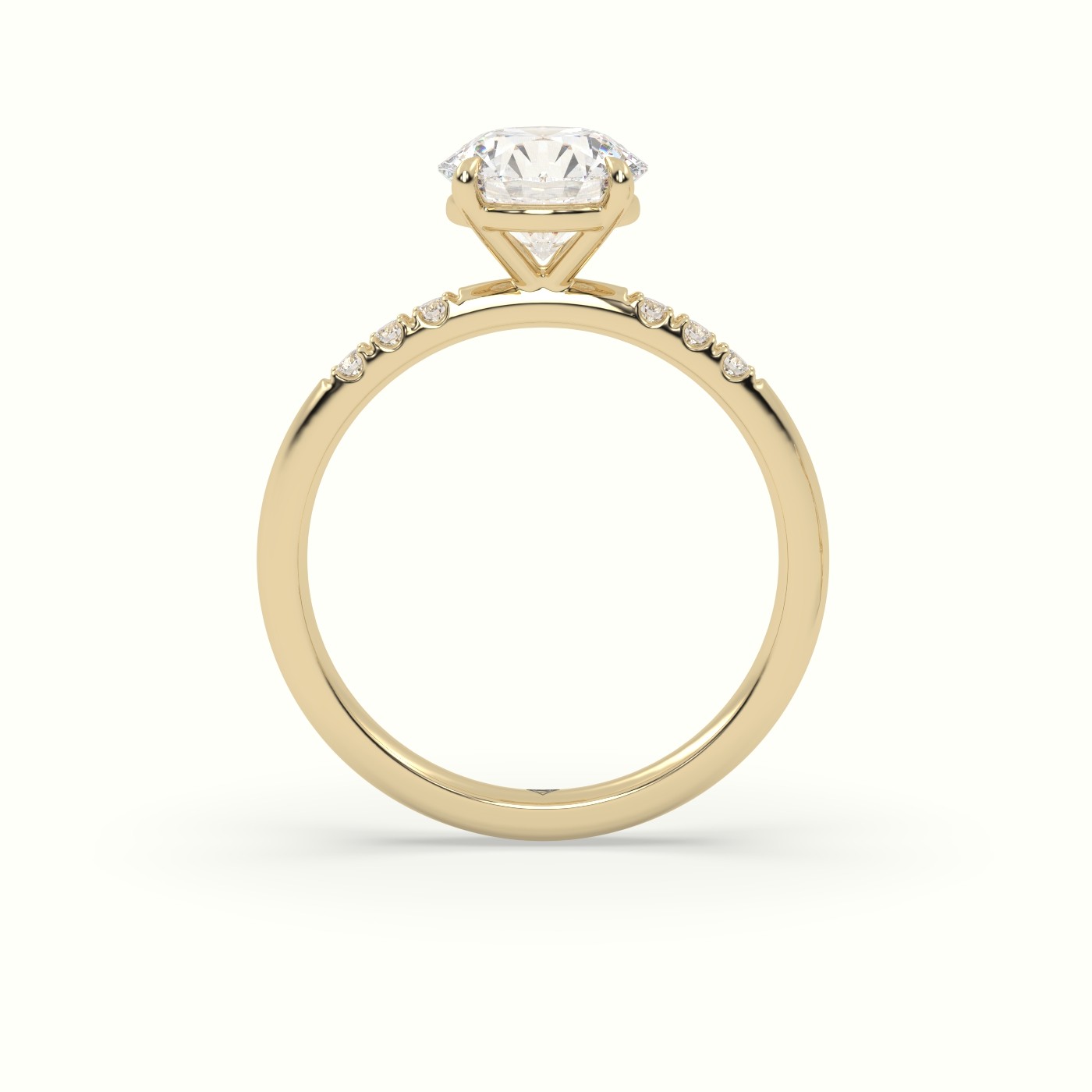 18K Yellow Gold Round Cut Diamond Pave Engagement Ring