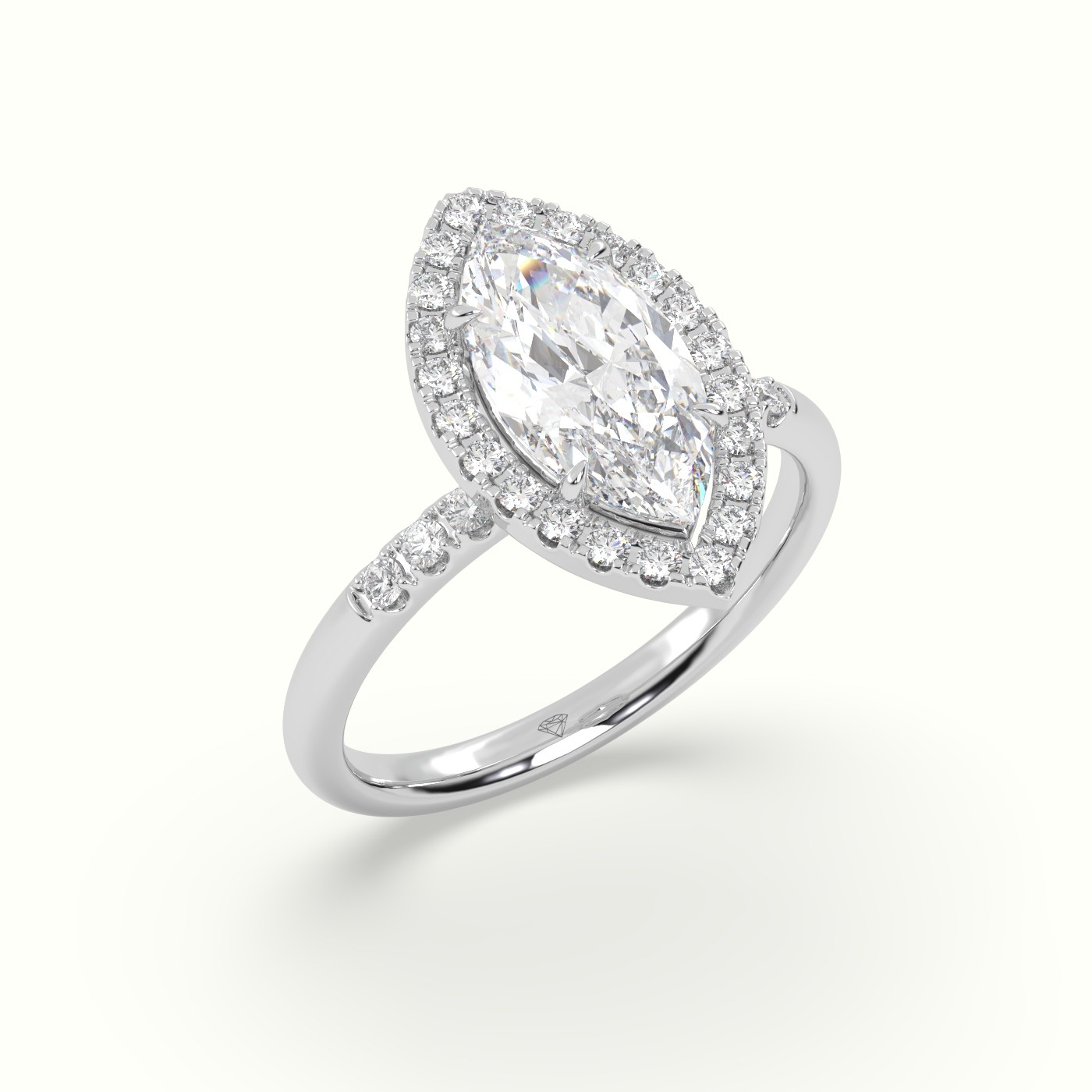 18K White Gold Marquise Cut Diamond Halo Engagement Ring