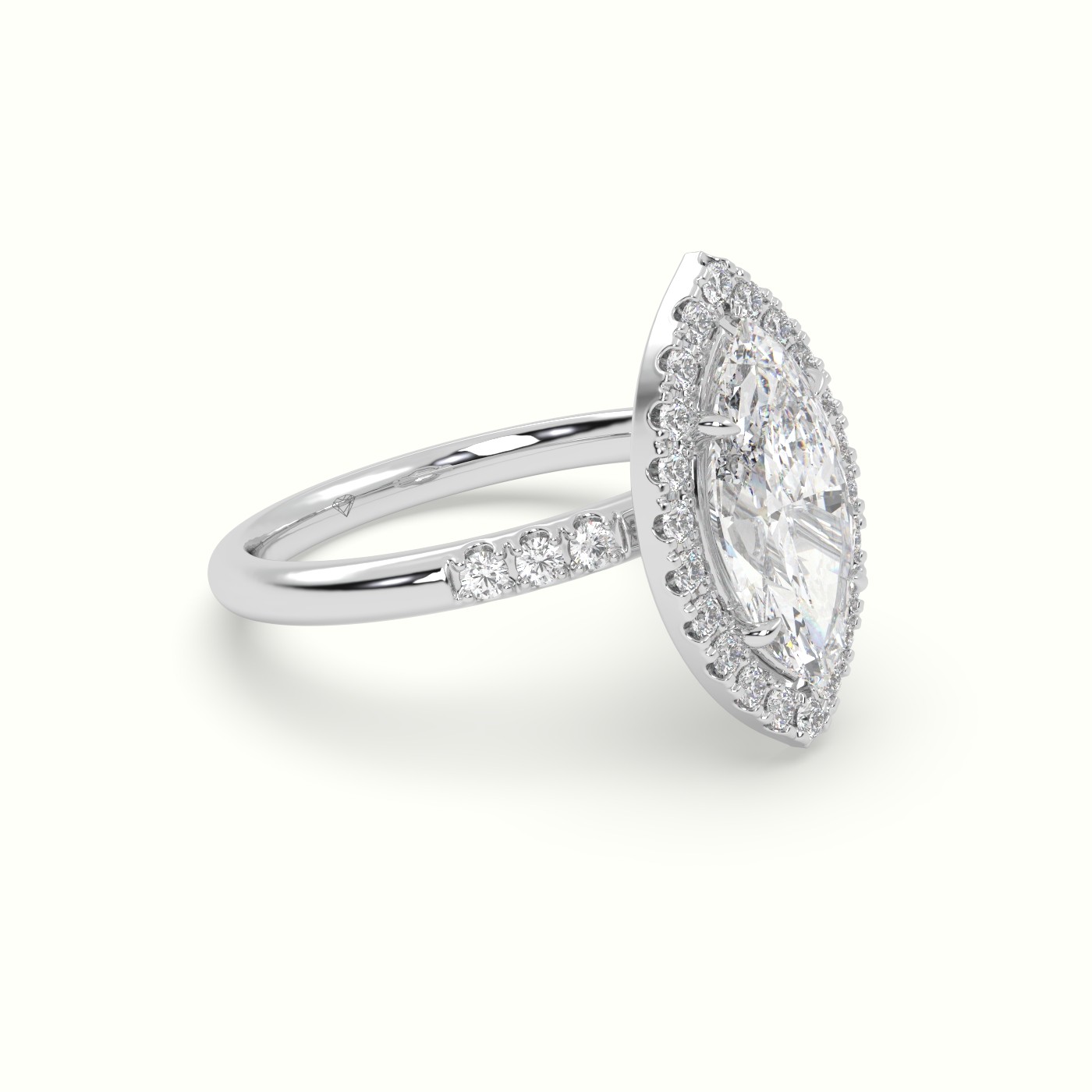 18K White Gold Marquise Cut Diamond Halo Engagement Ring