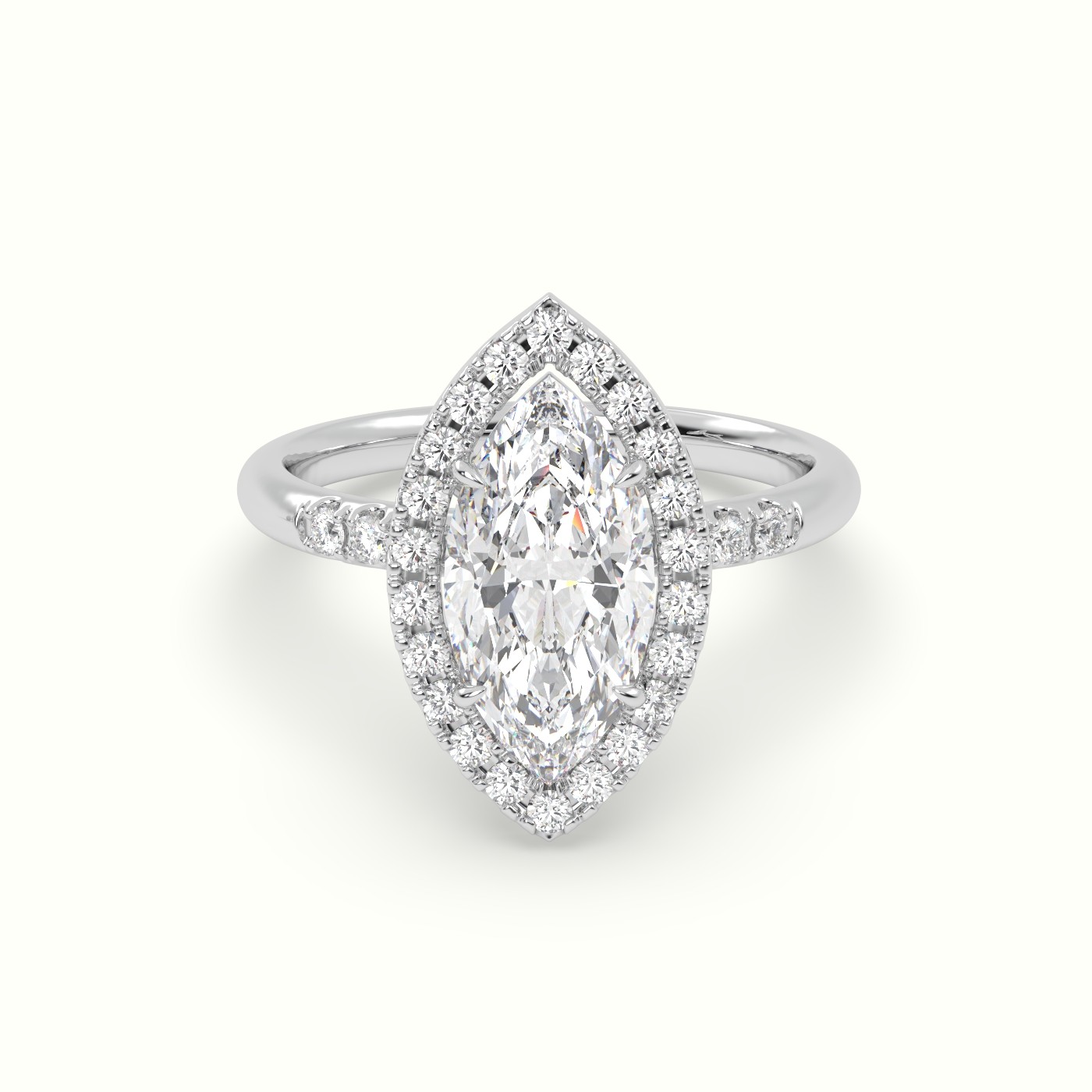 18K White Gold Marquise Cut Diamond Halo Engagement Ring