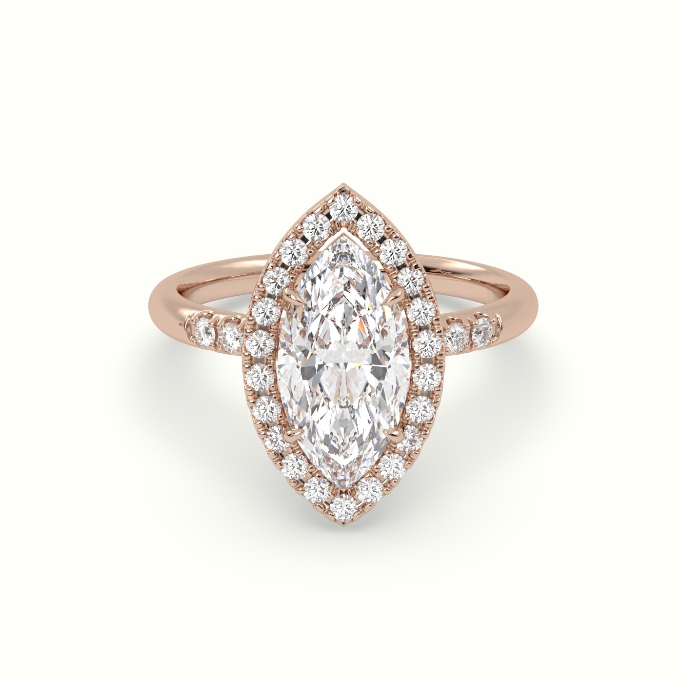18K Rose Gold Marquise Cut Diamond Halo Engagement Ring